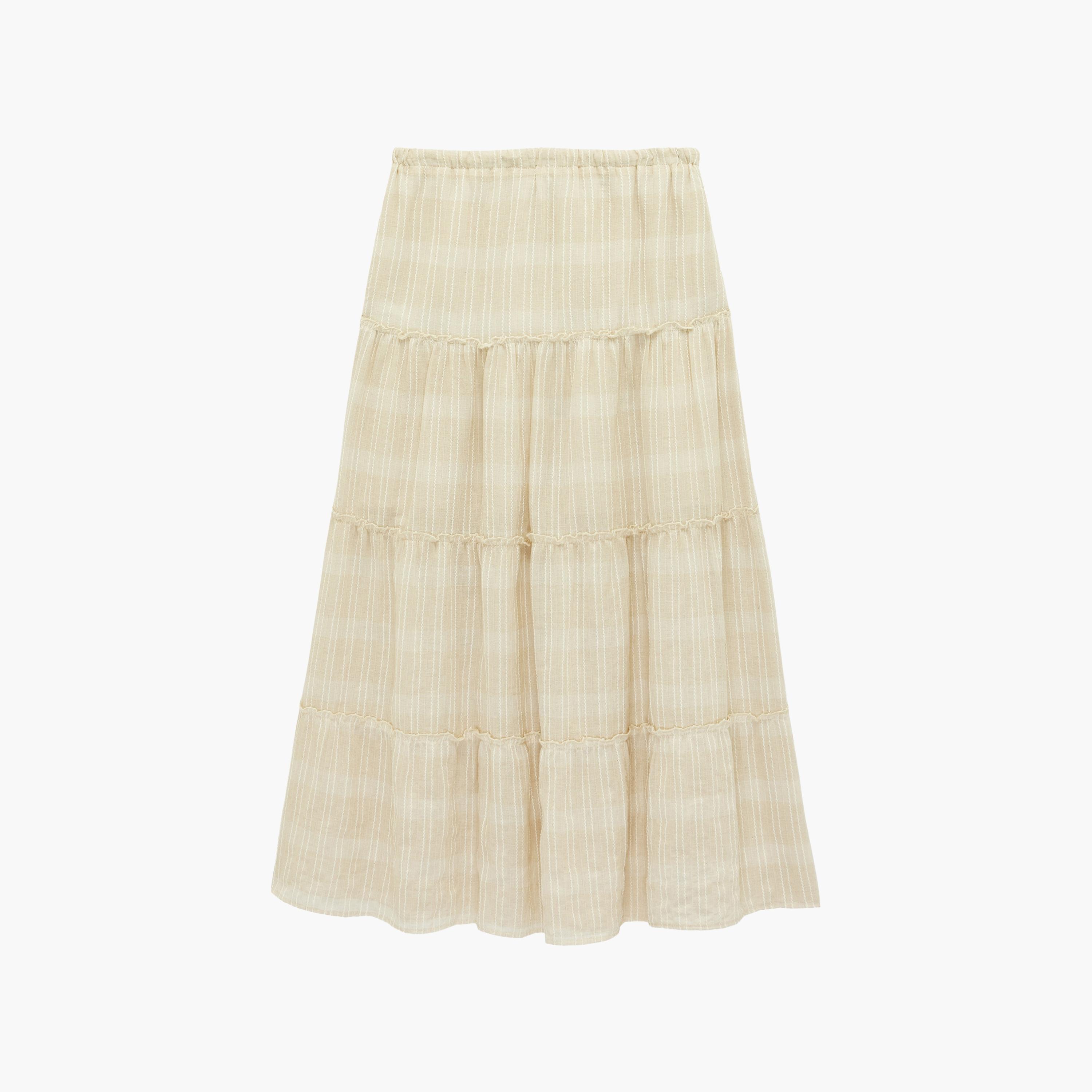 تنورة ميدي نسائية بتصميم طبقات ومخططة بلون بيج من كوتون-women-clothing-bottoms-skirts-image-7