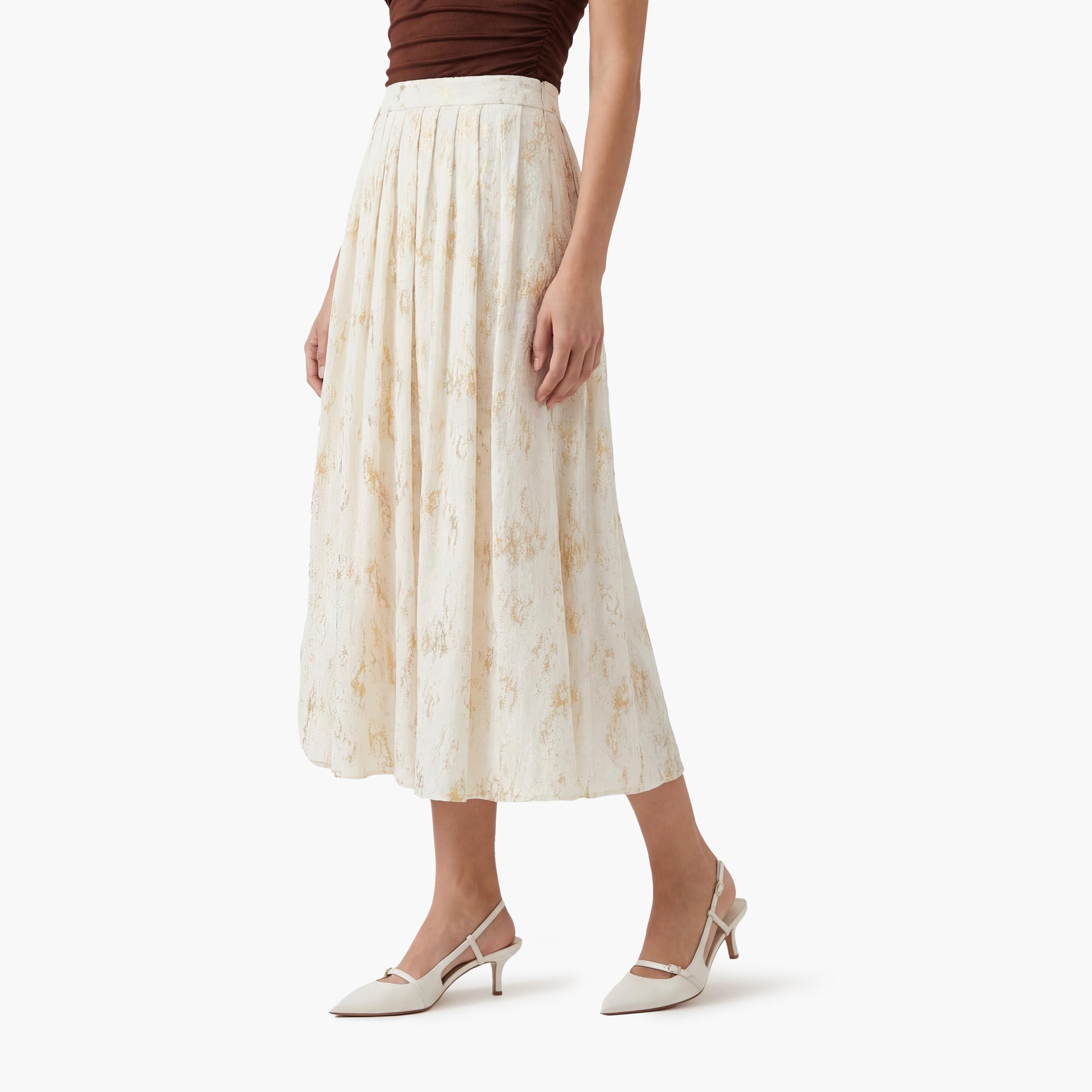تنورة ميدي نسائية بقصة كلوش بطبعة تجريدية بلون بيج من كوتون-women-clothing-bottoms-skirts-image-3