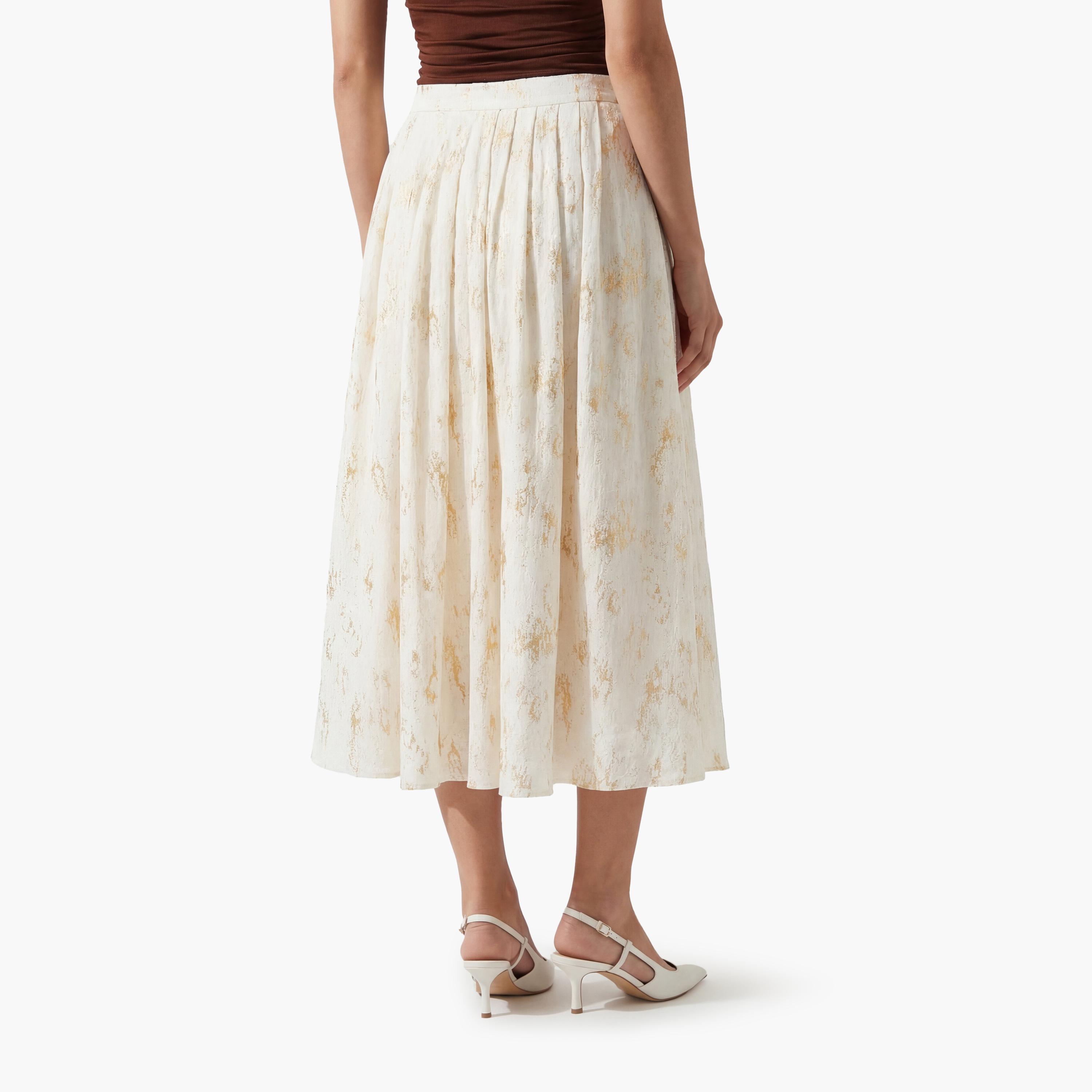 تنورة ميدي نسائية بقصة كلوش بطبعة تجريدية بلون بيج من كوتون-women-clothing-bottoms-skirts-image-4