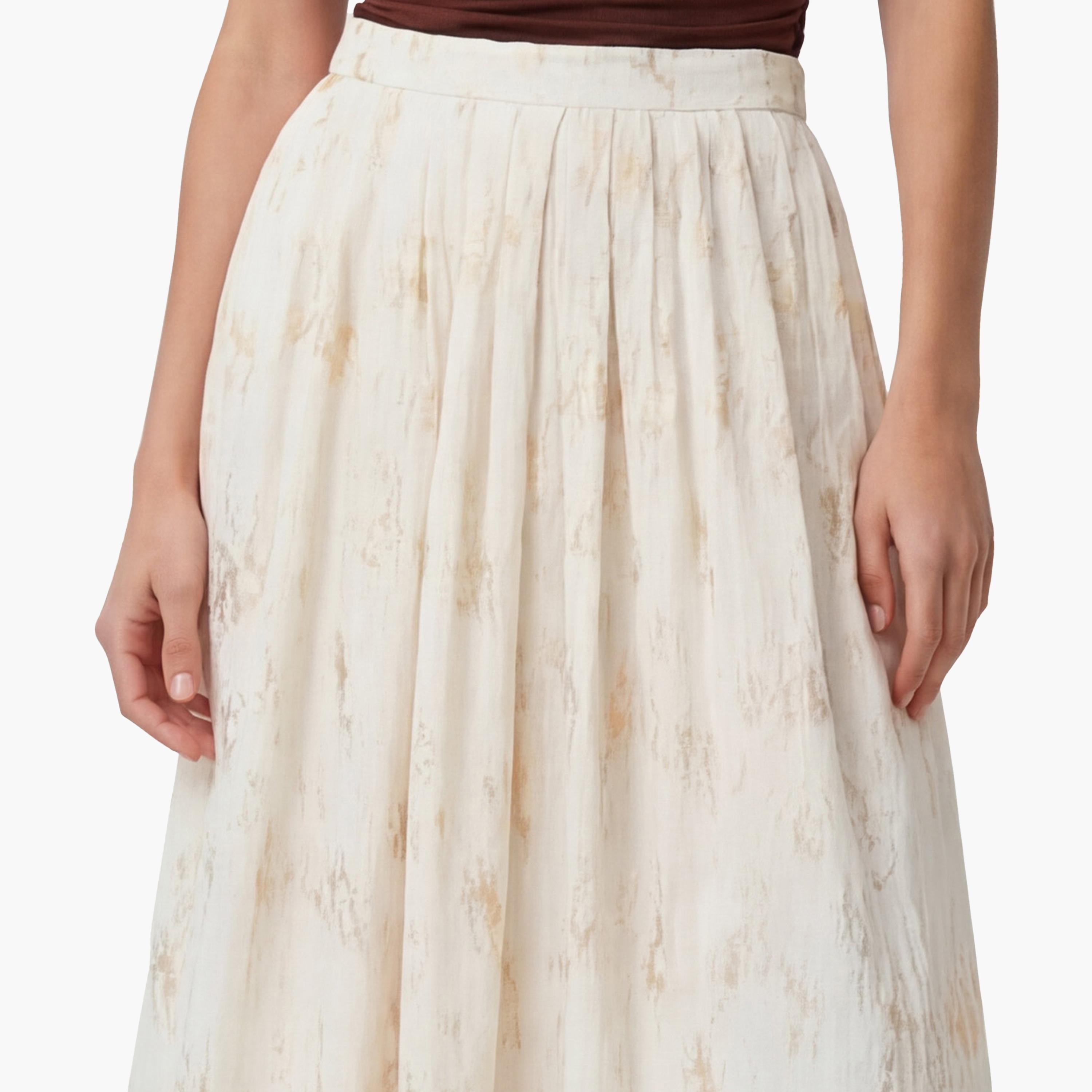 تنورة ميدي نسائية بقصة كلوش بطبعة تجريدية بلون بيج من كوتون-women-clothing-bottoms-skirts-image-5