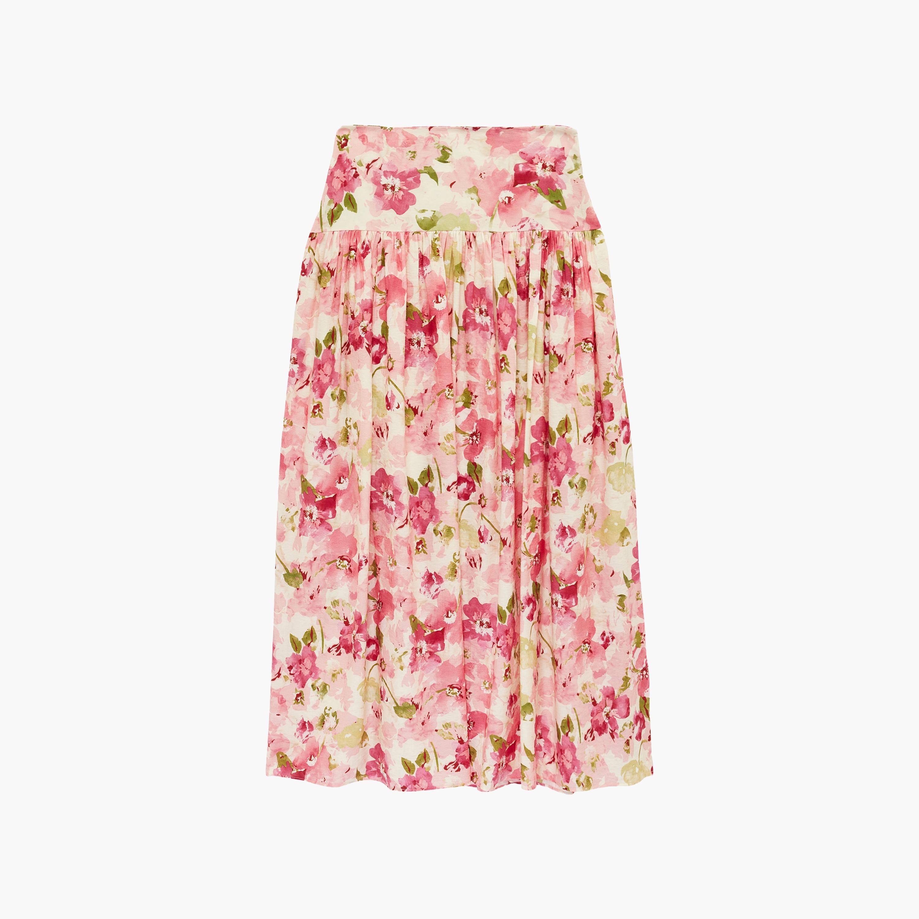 تنورة ميدي نسائية بقصة كلوش (فلير) بطبعة زهور وردية من كوتون-women-clothing-bottoms-skirts-image-6