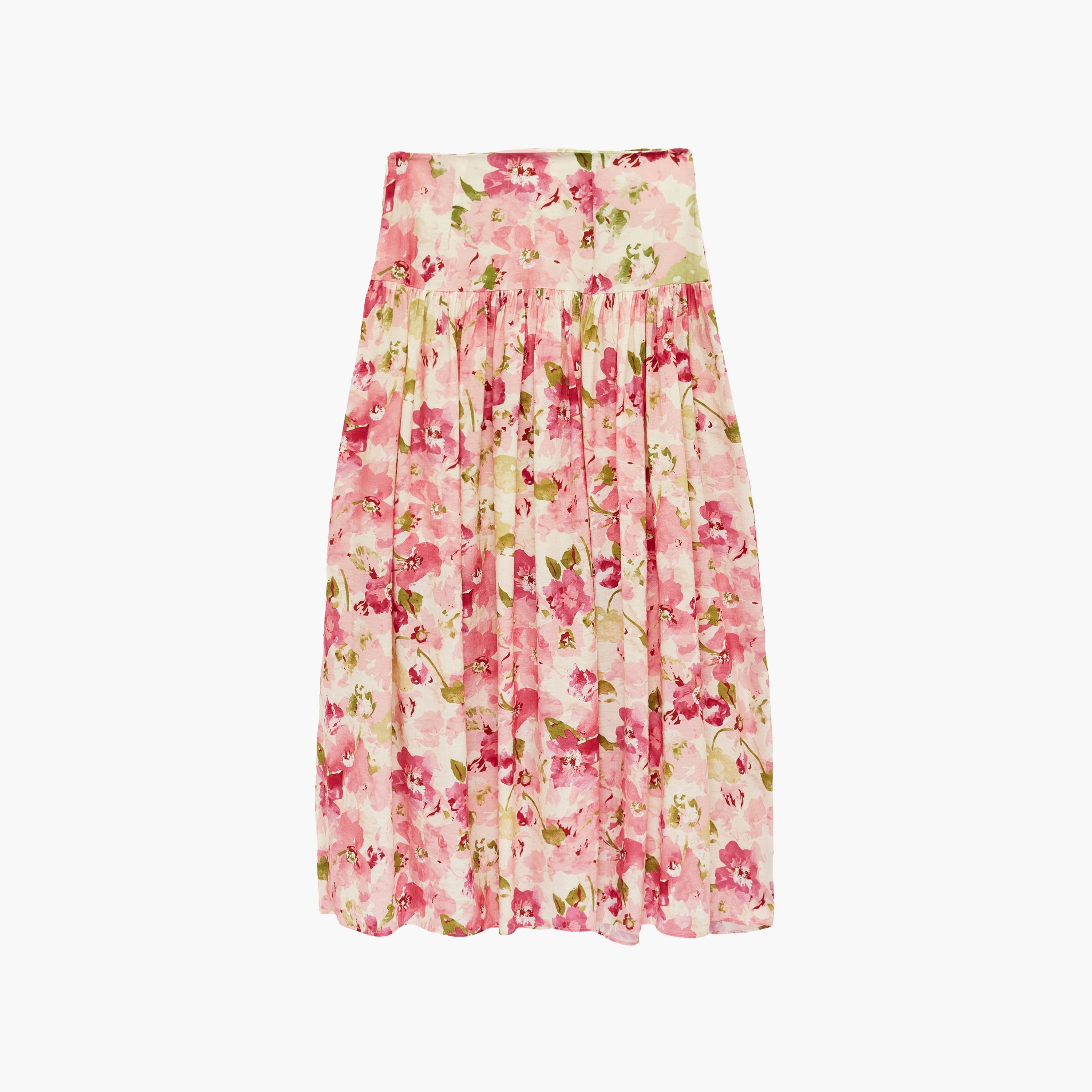 تنورة ميدي نسائية بقصة كلوش (فلير) بطبعة زهور وردية من كوتون-women-clothing-bottoms-skirts-image-7