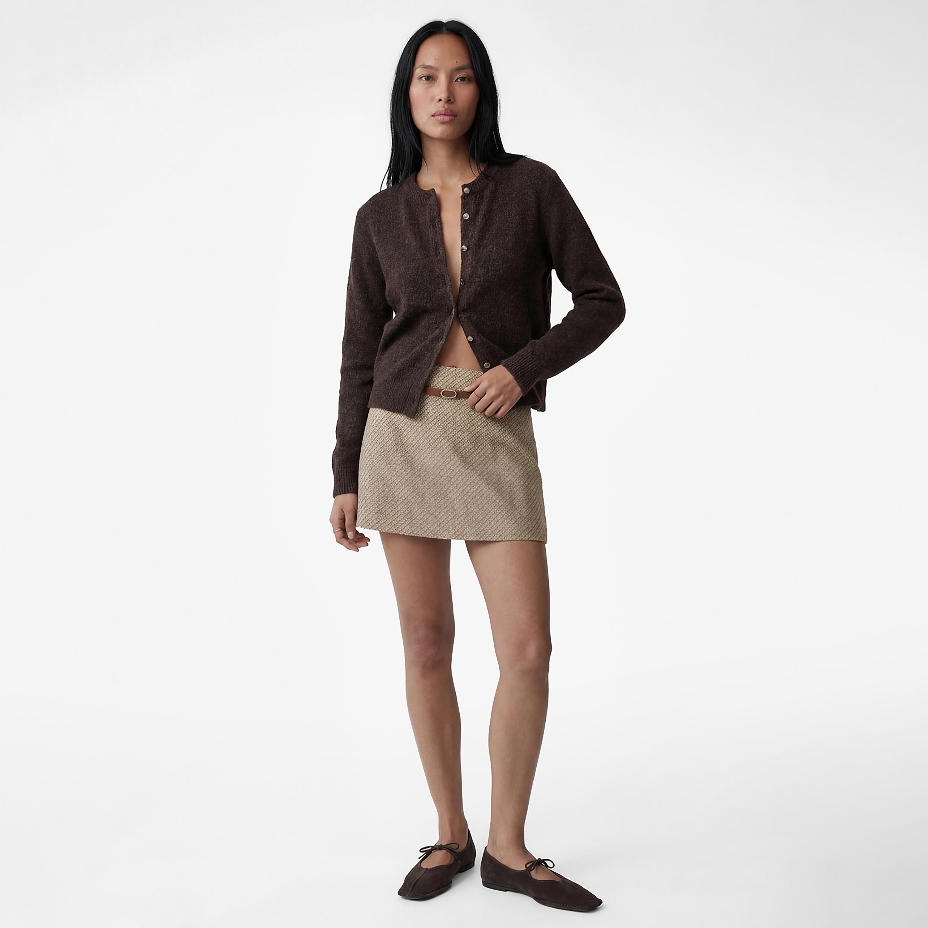 تنورة ميني نسائية قصة مستقيمة بتصميم مربعات بلون بيج من كوتون-women-clothing-bottoms-skirts-image-2
