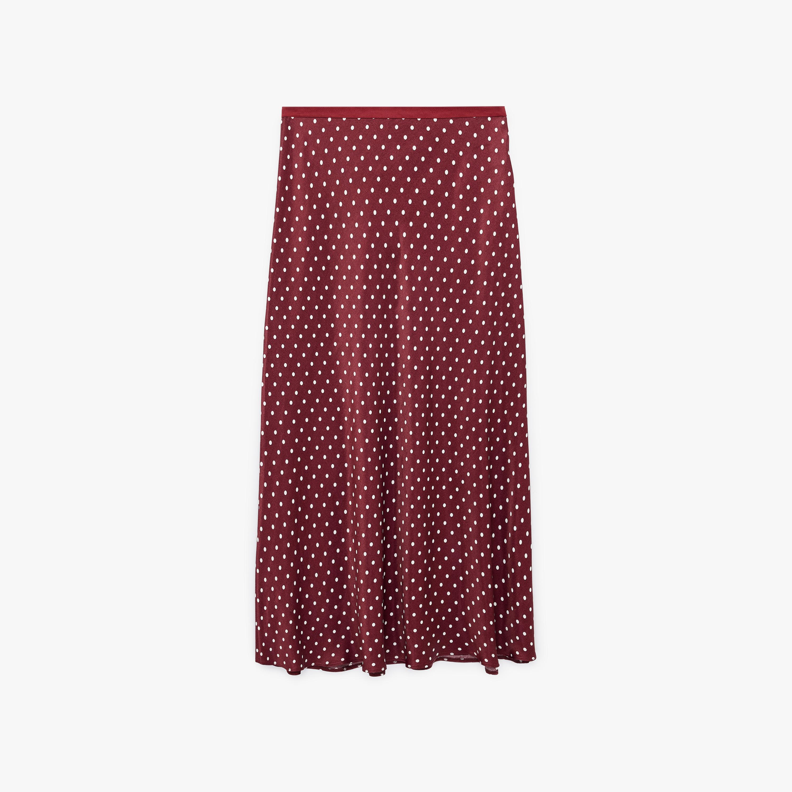 تنورة ماكسي نسائية قصة "ايه-لاين" بنقشة منقطة باللون العنابي من كوتون-women-clothing-bottoms-skirts-image-3