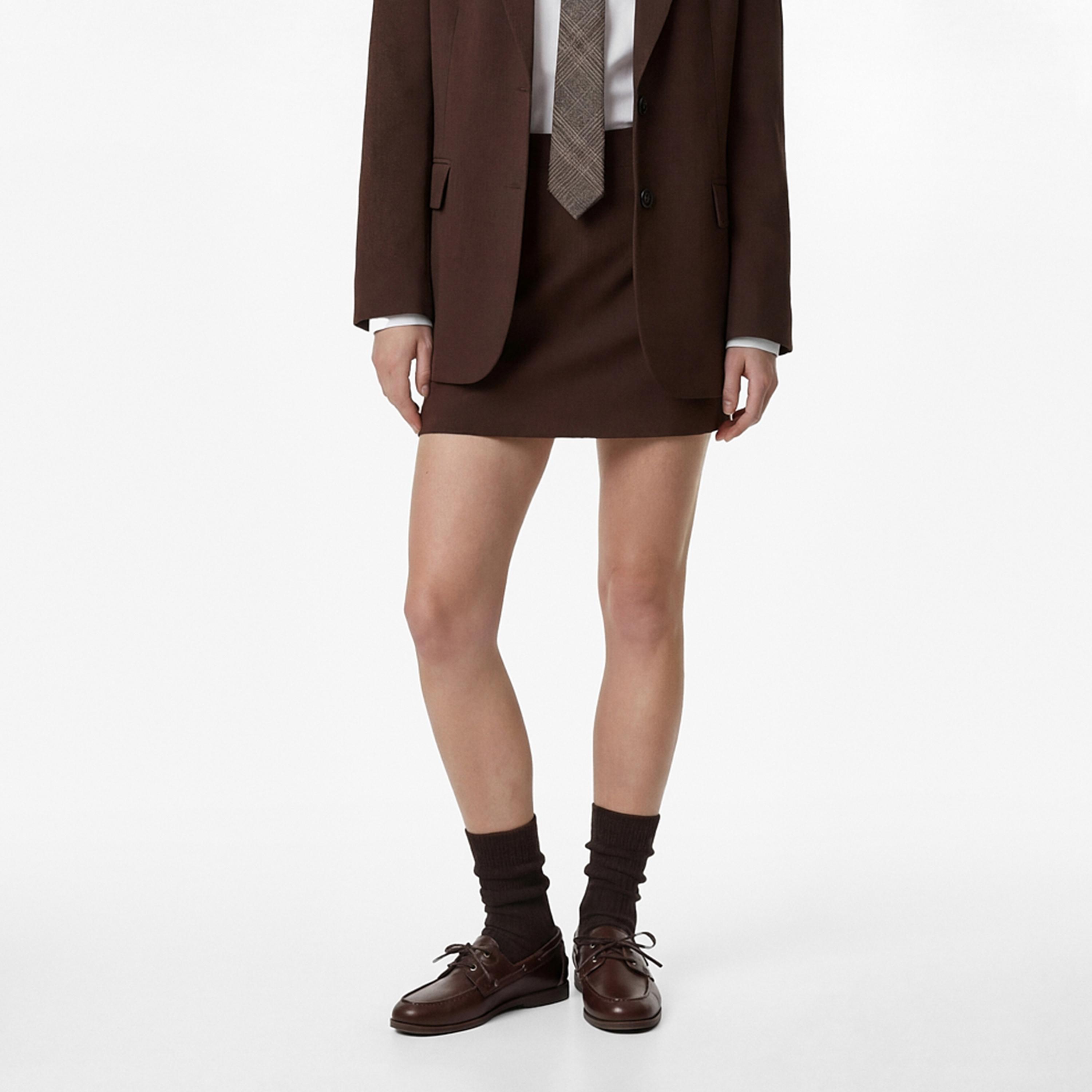 تنورة ميني نسائية قصة قلم الرصاص (بنسل) بلون بني من كوتون-women-clothing-bottoms-skirts-image-1