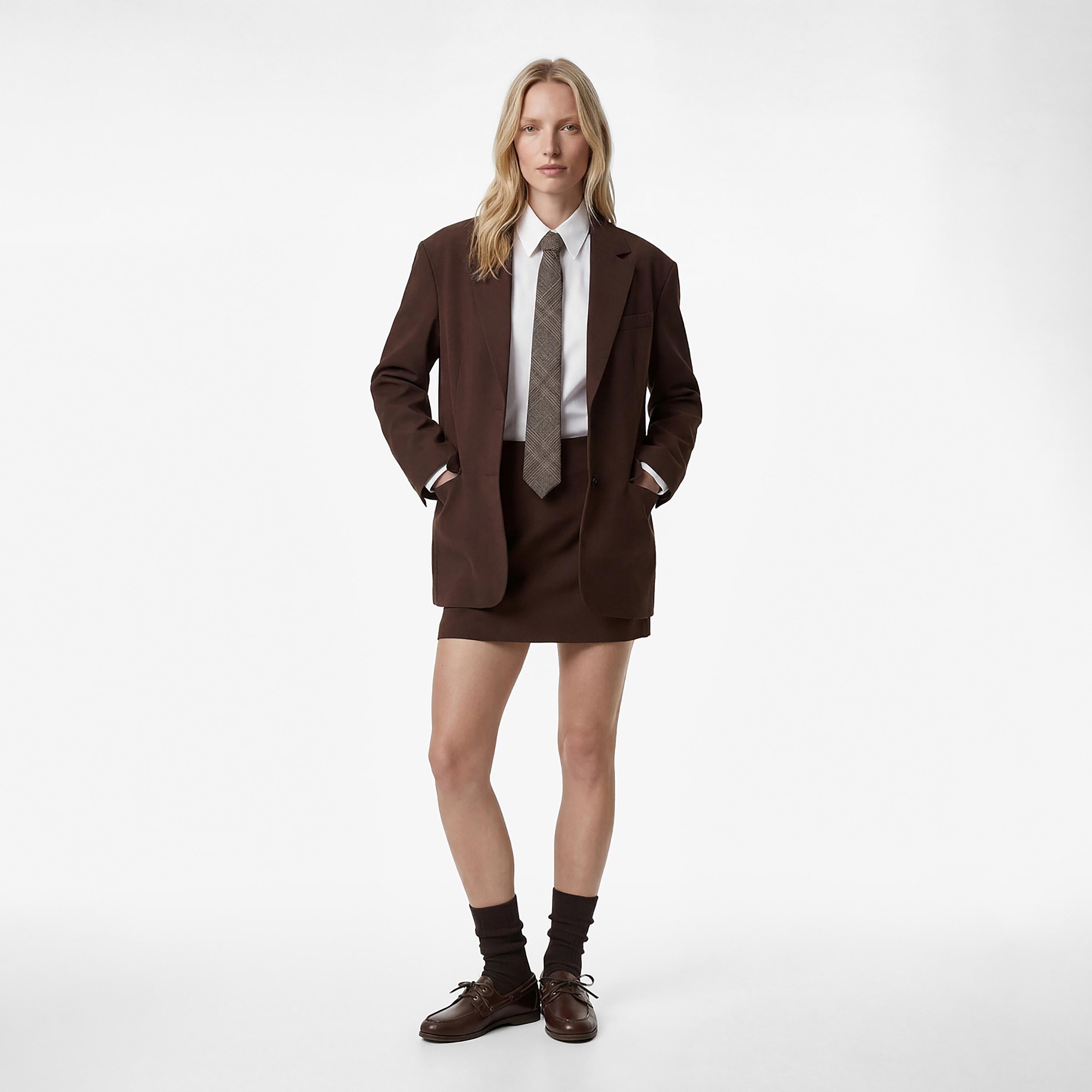 تنورة ميني نسائية قصة قلم الرصاص (بنسل) بلون بني من كوتون-women-clothing-bottoms-skirts-image-2