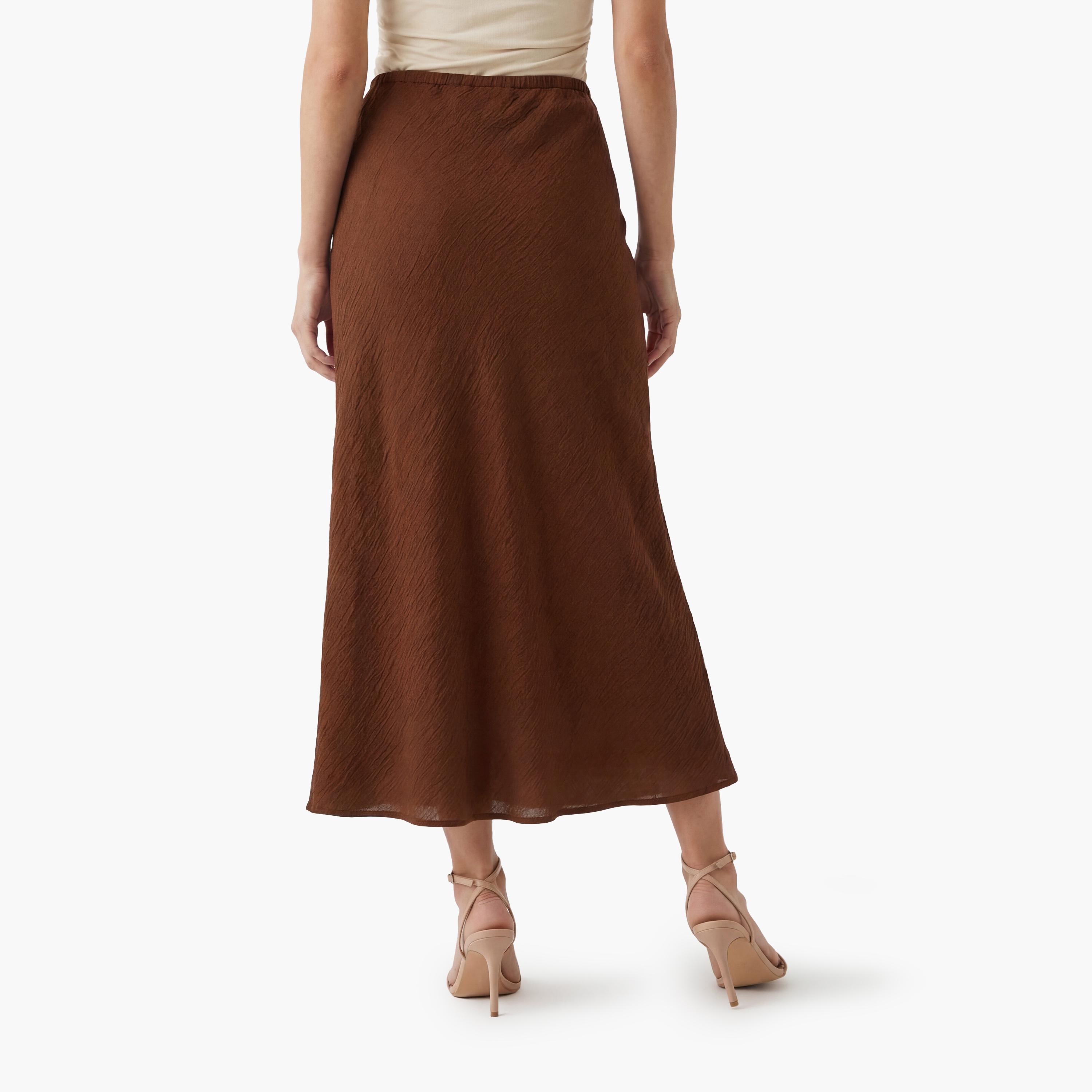 تنورة ميدي نسائية قصة "ايه-لاين" بلون بني من كوتون-women-clothing-bottoms-skirts-image-4