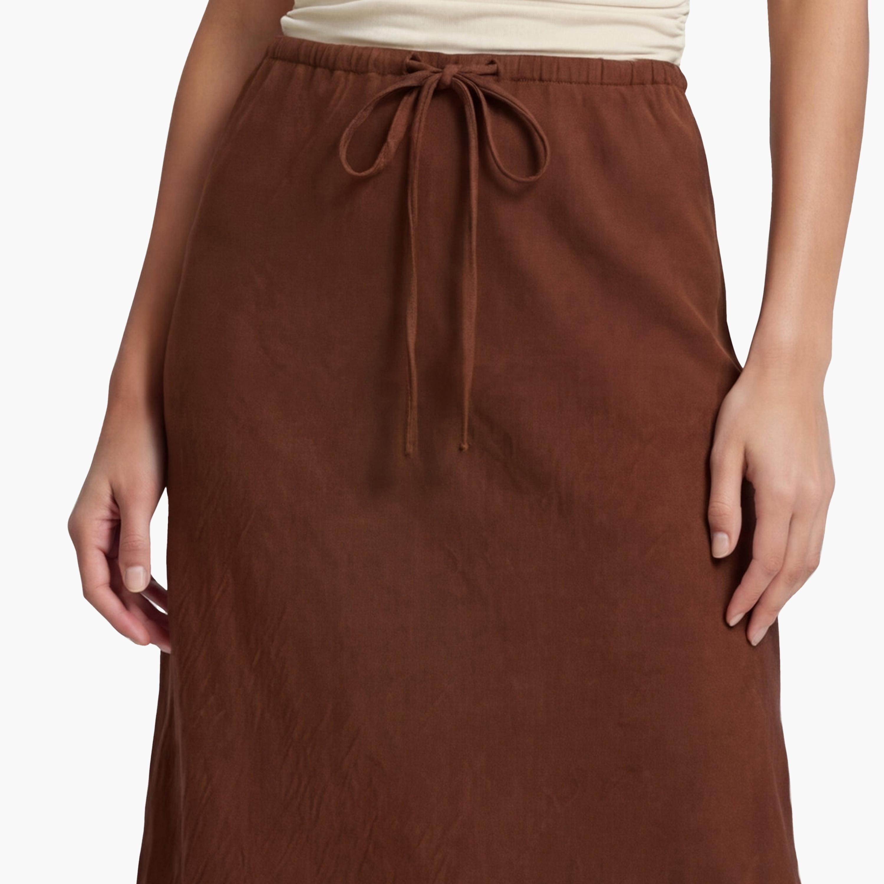 تنورة ميدي نسائية قصة "ايه-لاين" بلون بني من كوتون-women-clothing-bottoms-skirts-image-5