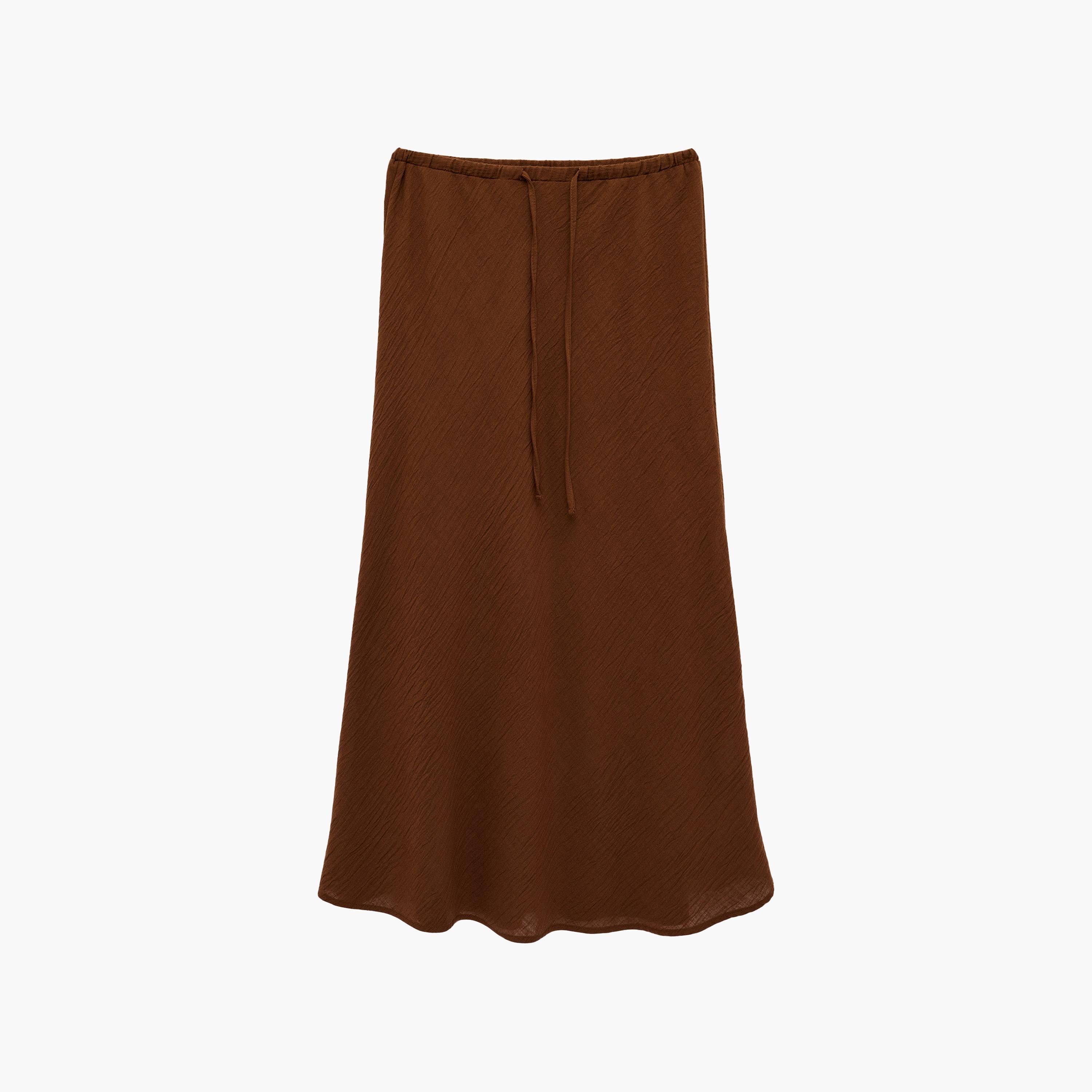 تنورة ميدي نسائية قصة "ايه-لاين" بلون بني من كوتون-women-clothing-bottoms-skirts-image-6