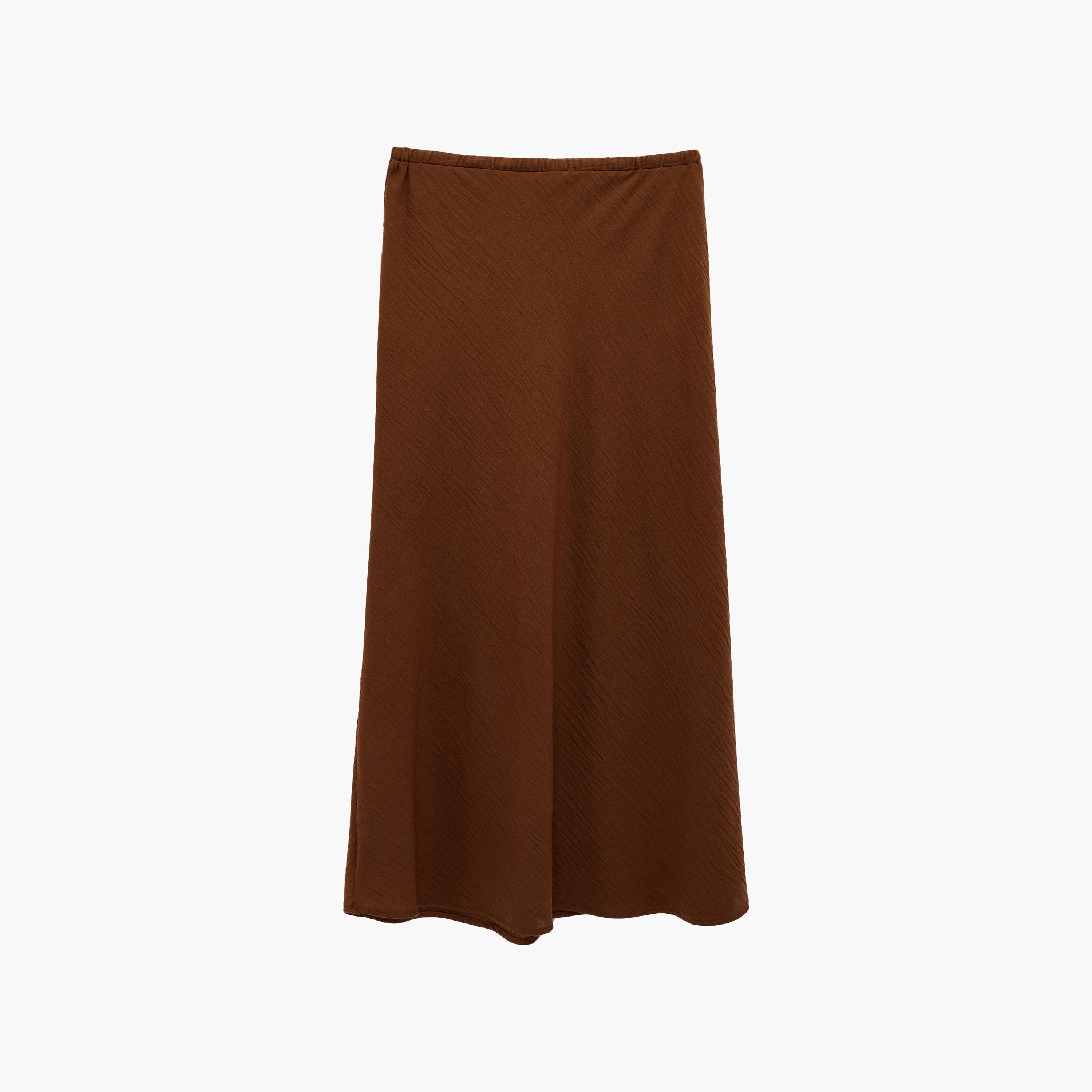 تنورة ميدي نسائية قصة "ايه-لاين" بلون بني من كوتون-women-clothing-bottoms-skirts-image-7