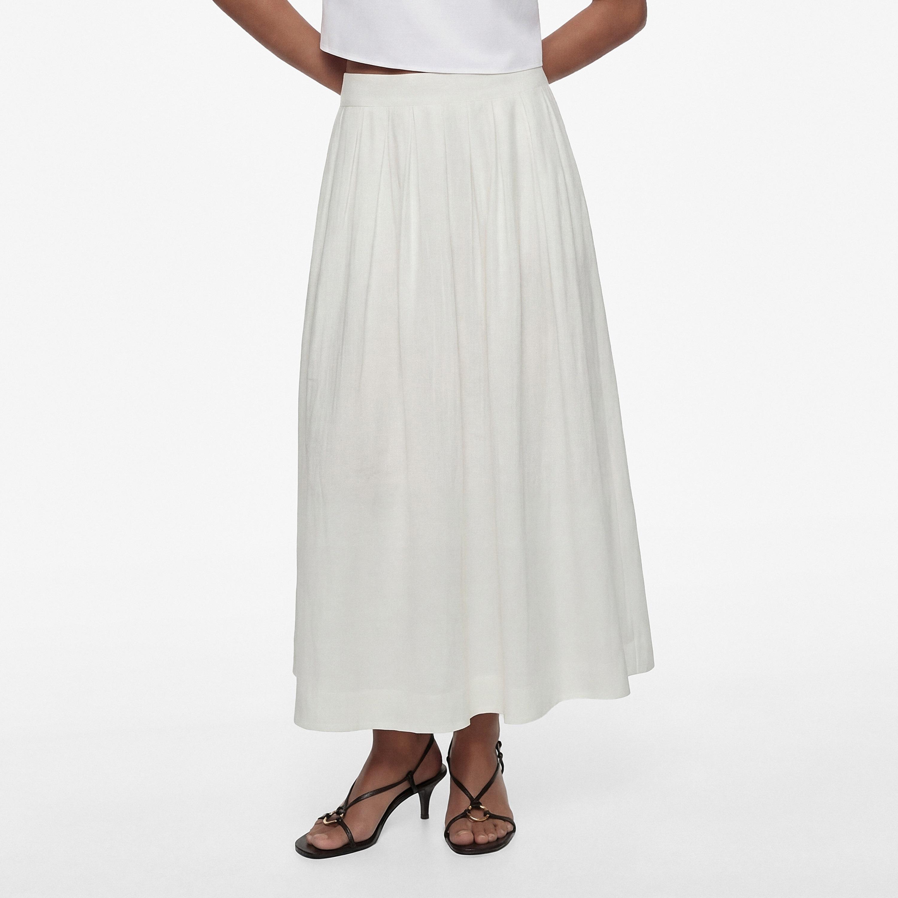 تنورة ماكسي نسائية قصة "ايه-لاين" بلون أبيض من كوتون-women-clothing-bottoms-skirts-image-1