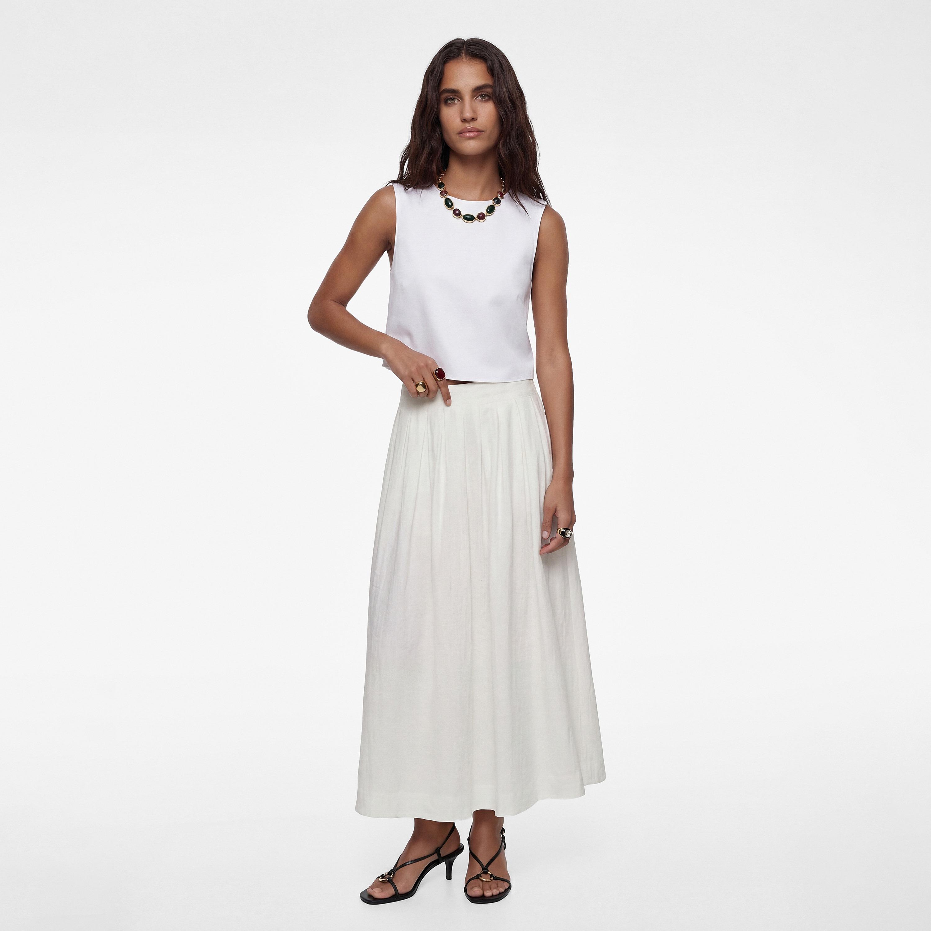 تنورة ماكسي نسائية قصة "ايه-لاين" بلون أبيض من كوتون-women-clothing-bottoms-skirts-image-2