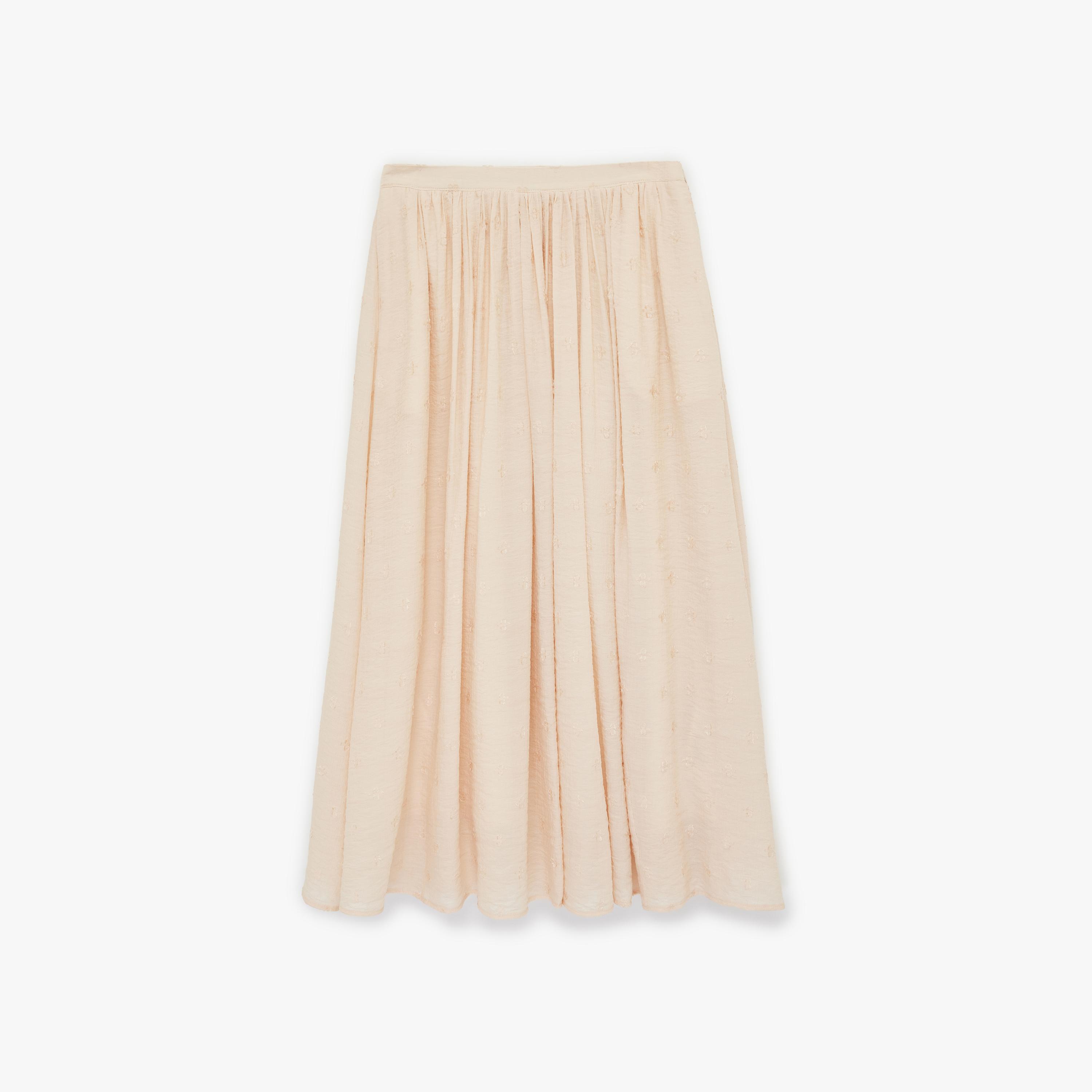 تنورة ميدي نسائية بقصة كلوش (فلير) بلون بيج من كوتون-women-clothing-bottoms-skirts-image-3