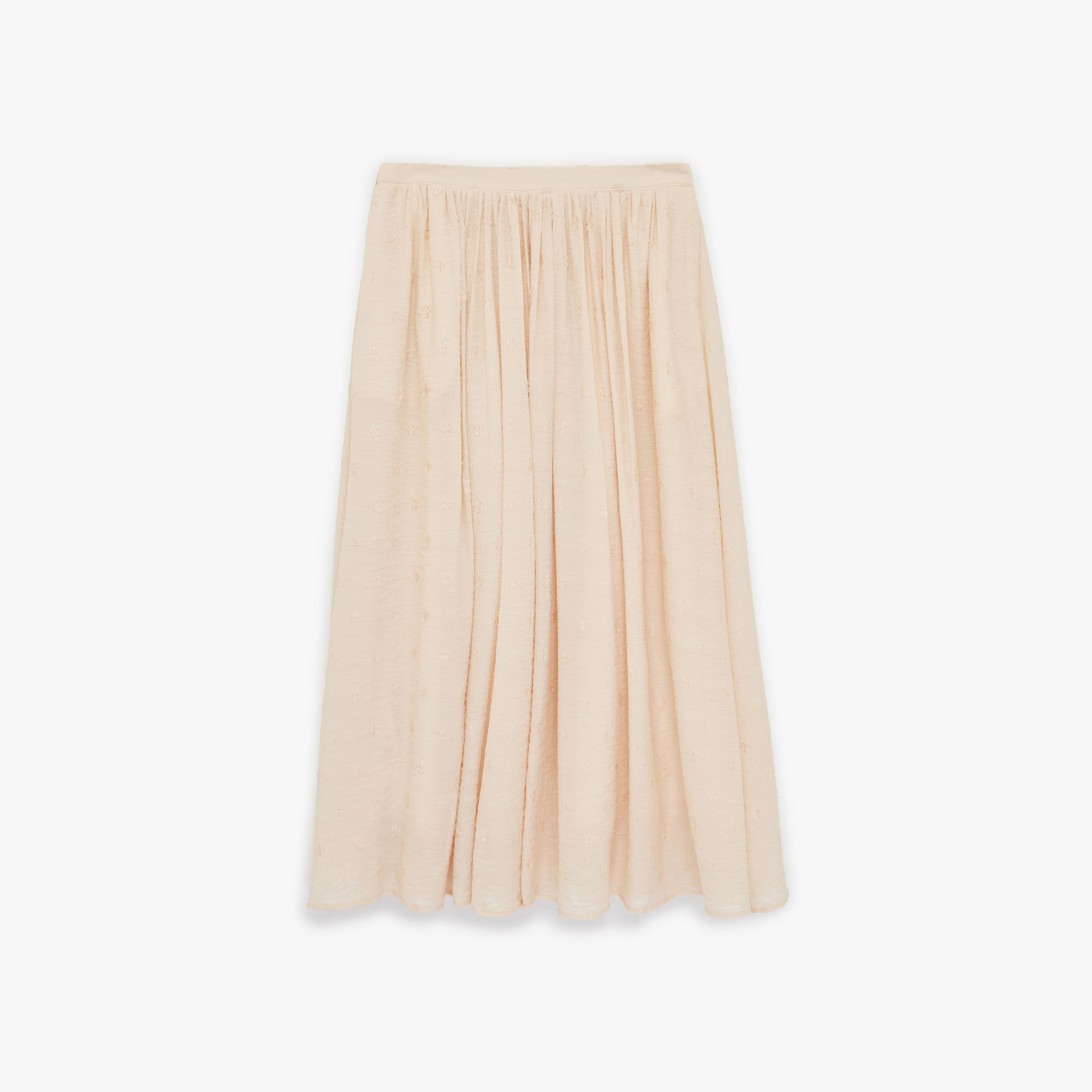 تنورة ميدي نسائية بقصة كلوش (فلير) بلون بيج من كوتون-women-clothing-bottoms-skirts-image-4