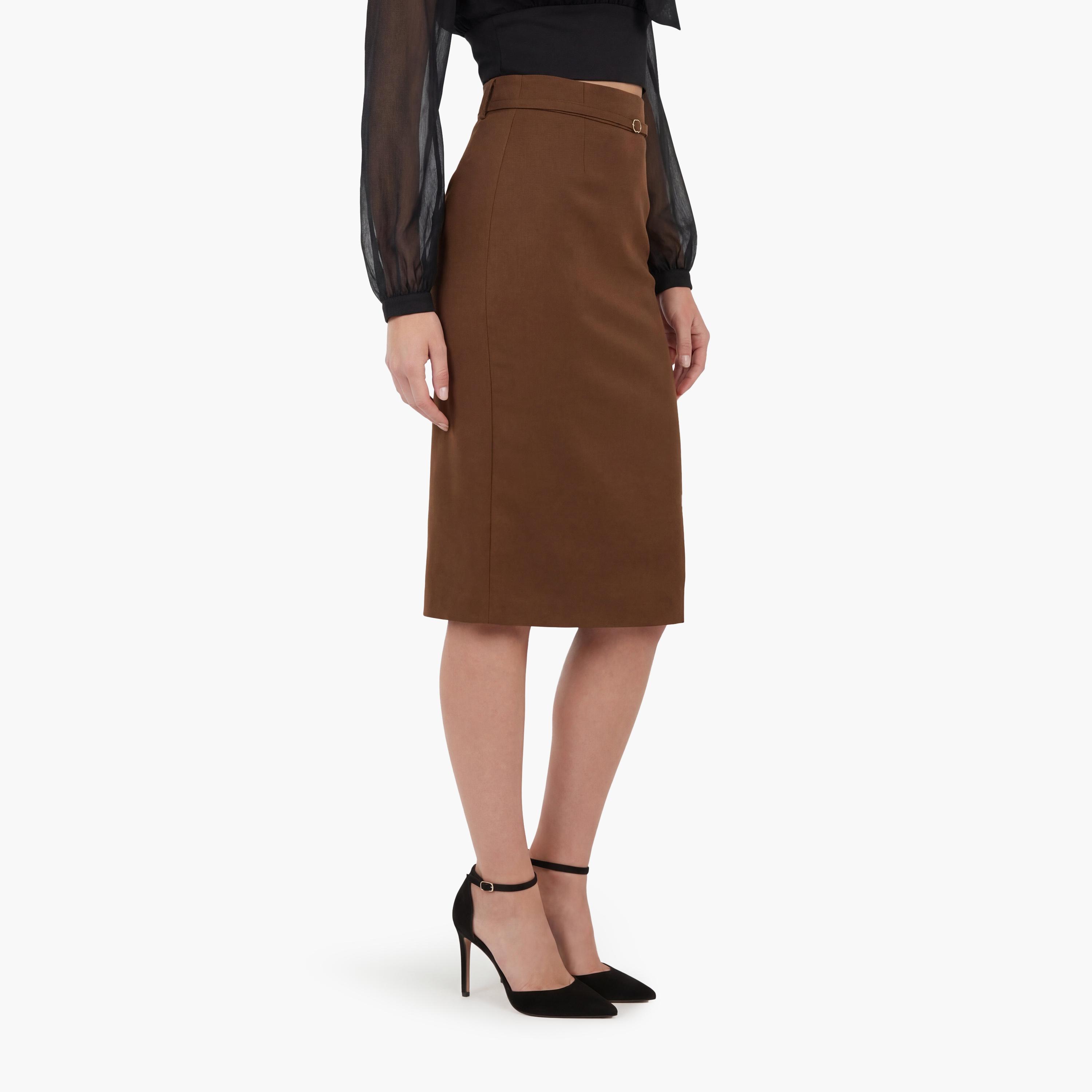 تنورة ميدي نسائية قصة قلم الرصاص (بنسل) بلون بني من كوتون-women-clothing-bottoms-skirts-image-3