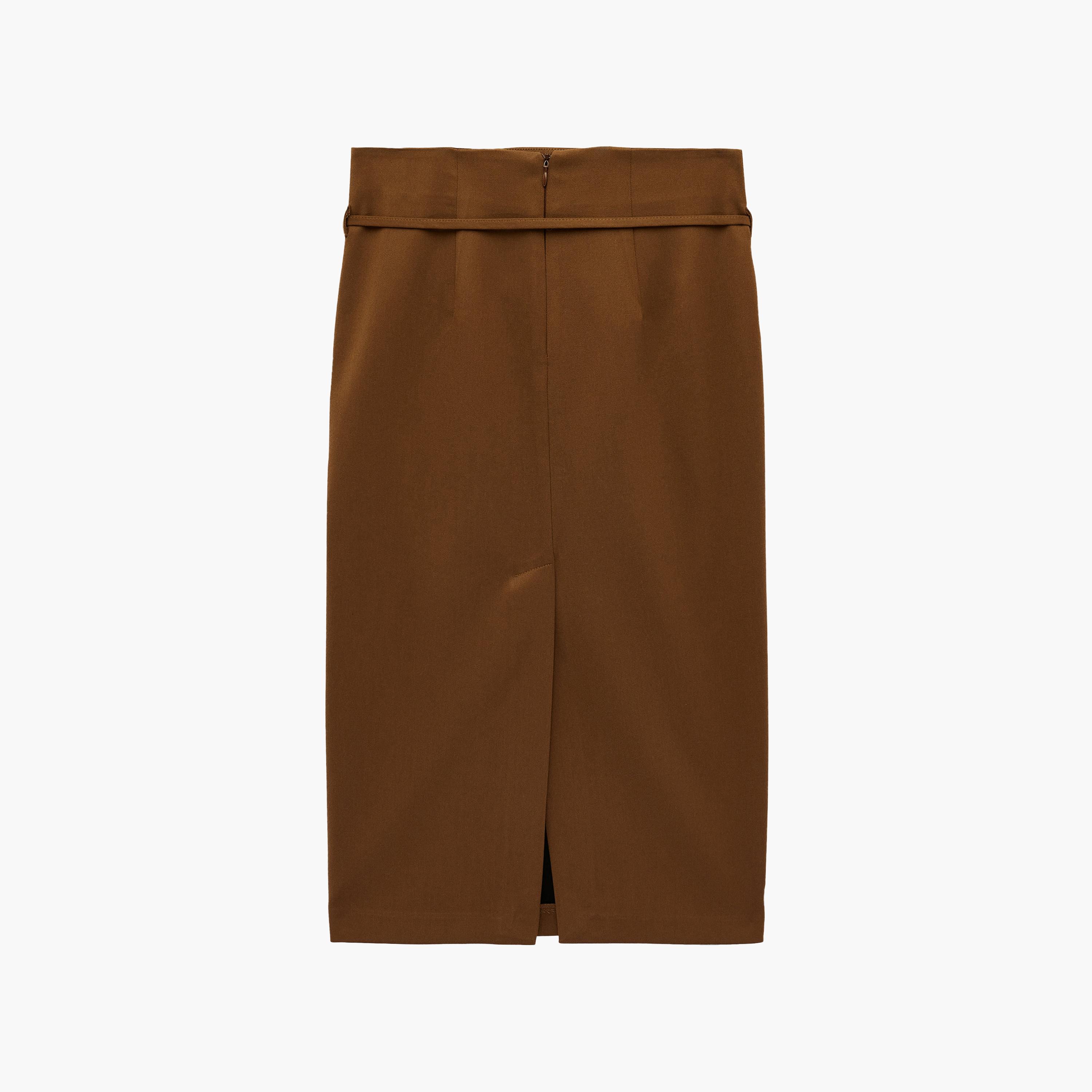 تنورة ميدي نسائية قصة قلم الرصاص (بنسل) بلون بني من كوتون-women-clothing-bottoms-skirts-image-7