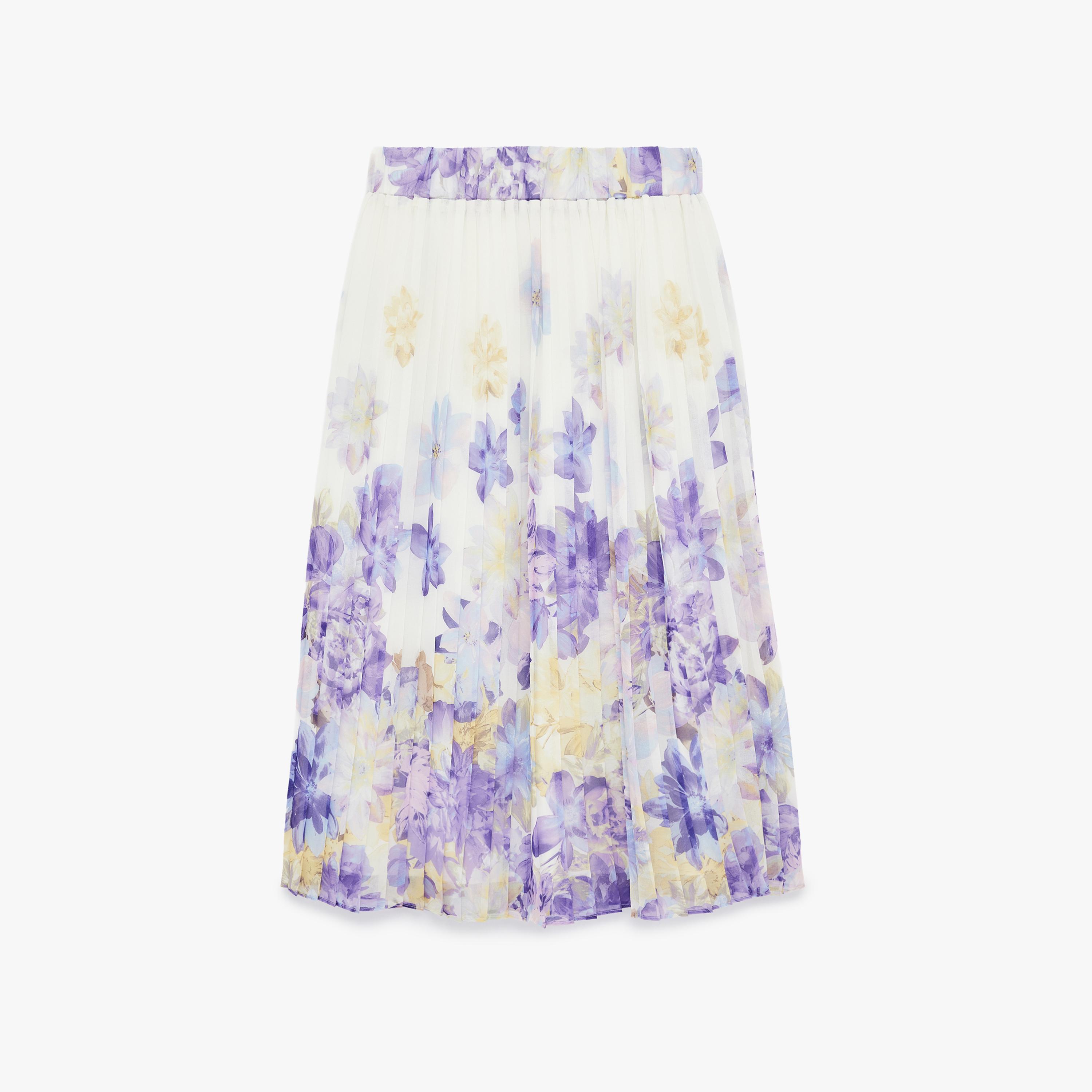 تنورة ميدي نسائية مكسرة (بليسيه) قصة "ايه-لاين" بطبعة زهور بيضاء من كوتون-women-clothing-bottoms-skirts-image-3