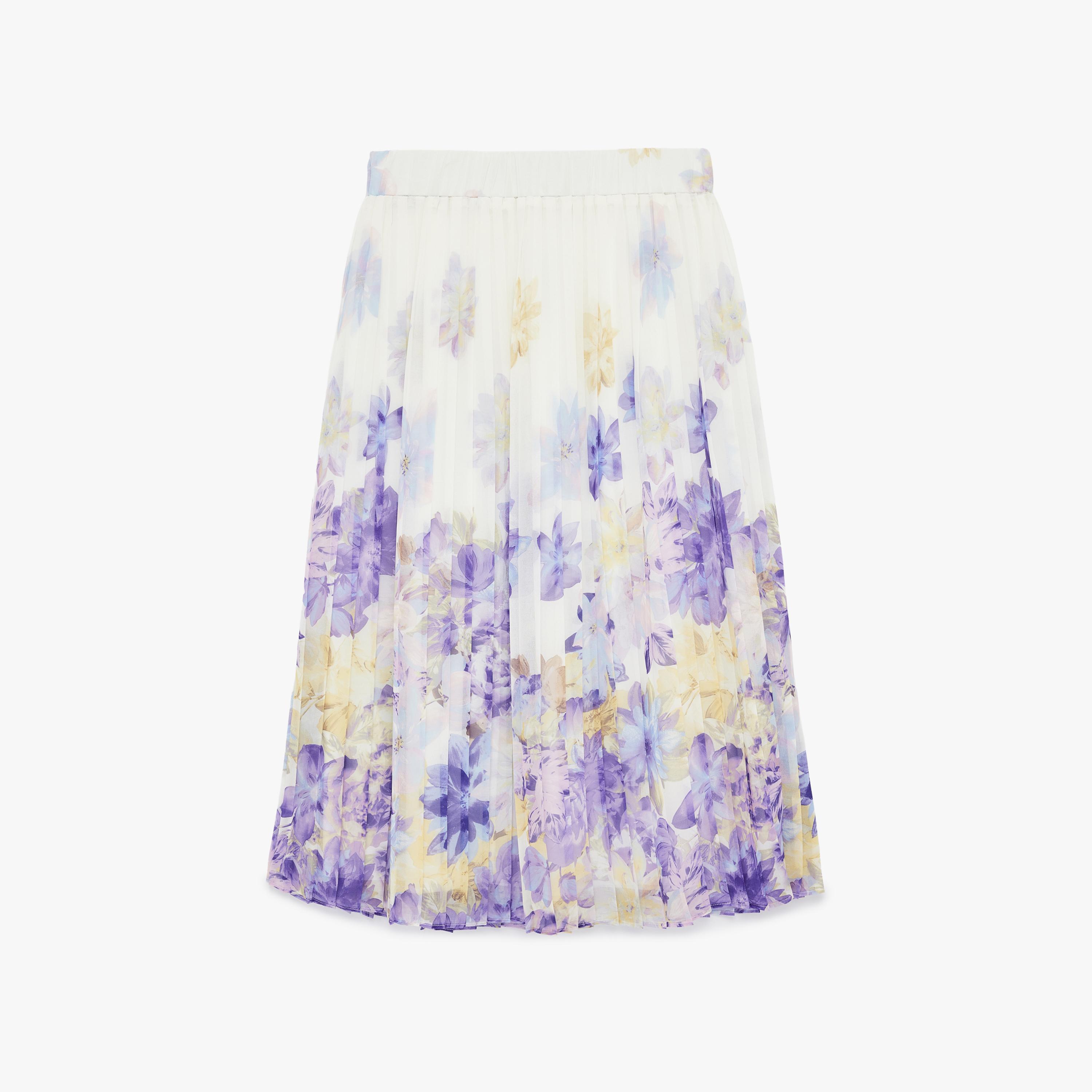 تنورة ميدي نسائية مكسرة (بليسيه) قصة "ايه-لاين" بطبعة زهور بيضاء من كوتون-women-clothing-bottoms-skirts-image-4