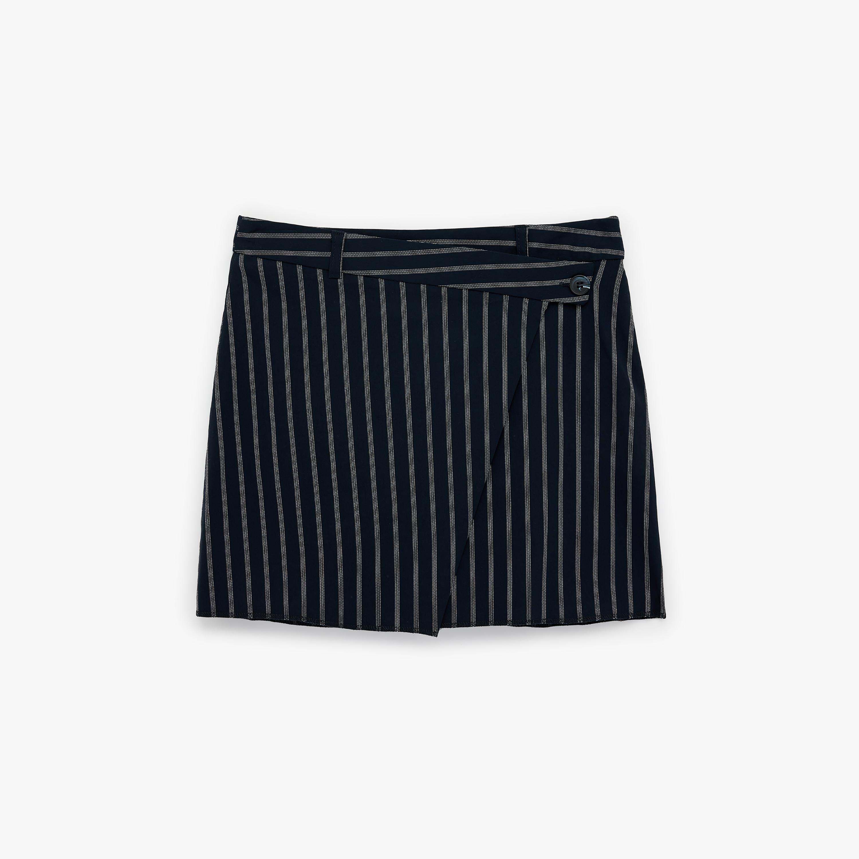 تنورة ميني نسائية بتصميم لف مخططة بلون كحلي من كوتون-women-clothing-bottoms-skirts-image-3