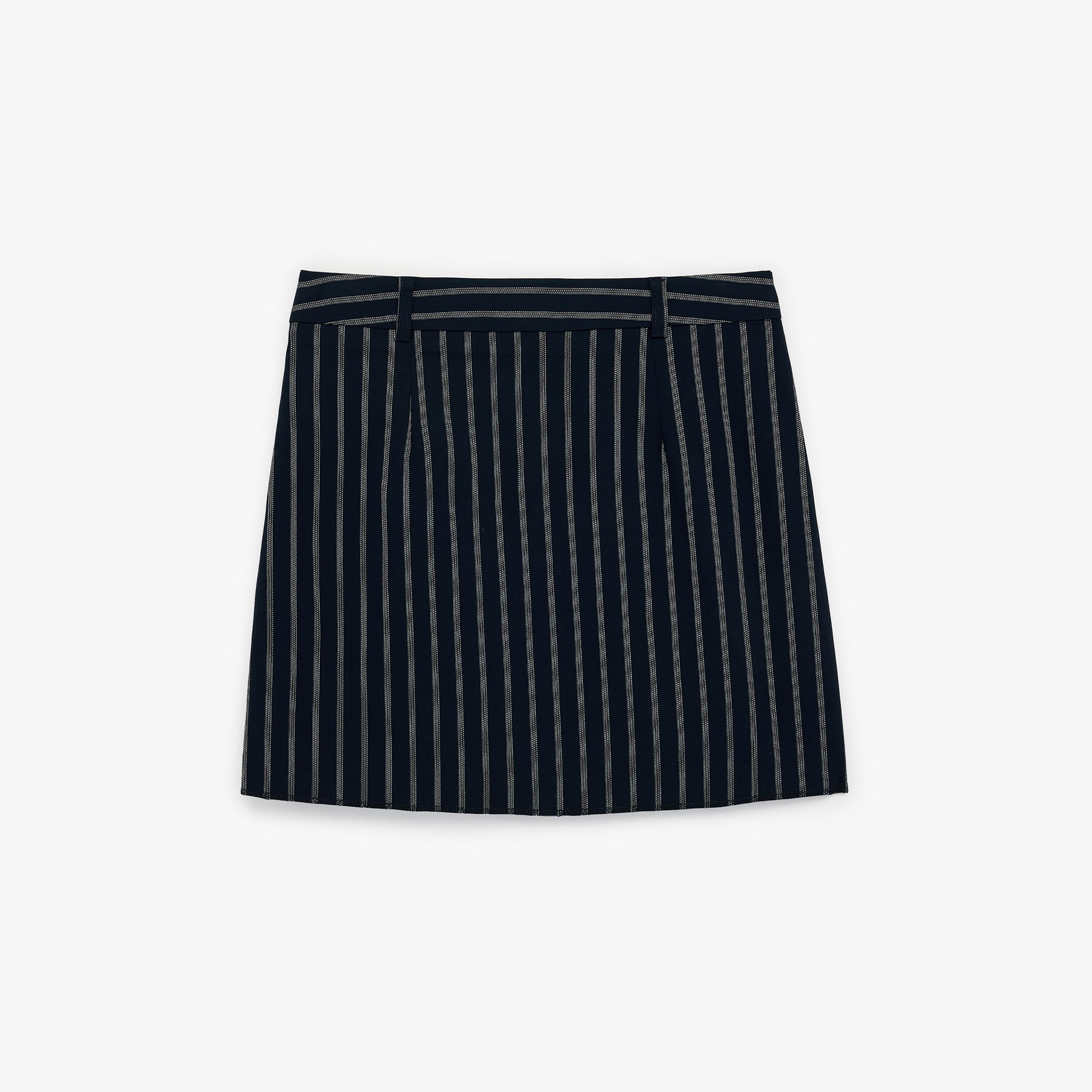 تنورة ميني نسائية بتصميم لف مخططة بلون كحلي من كوتون-women-clothing-bottoms-skirts-image-4