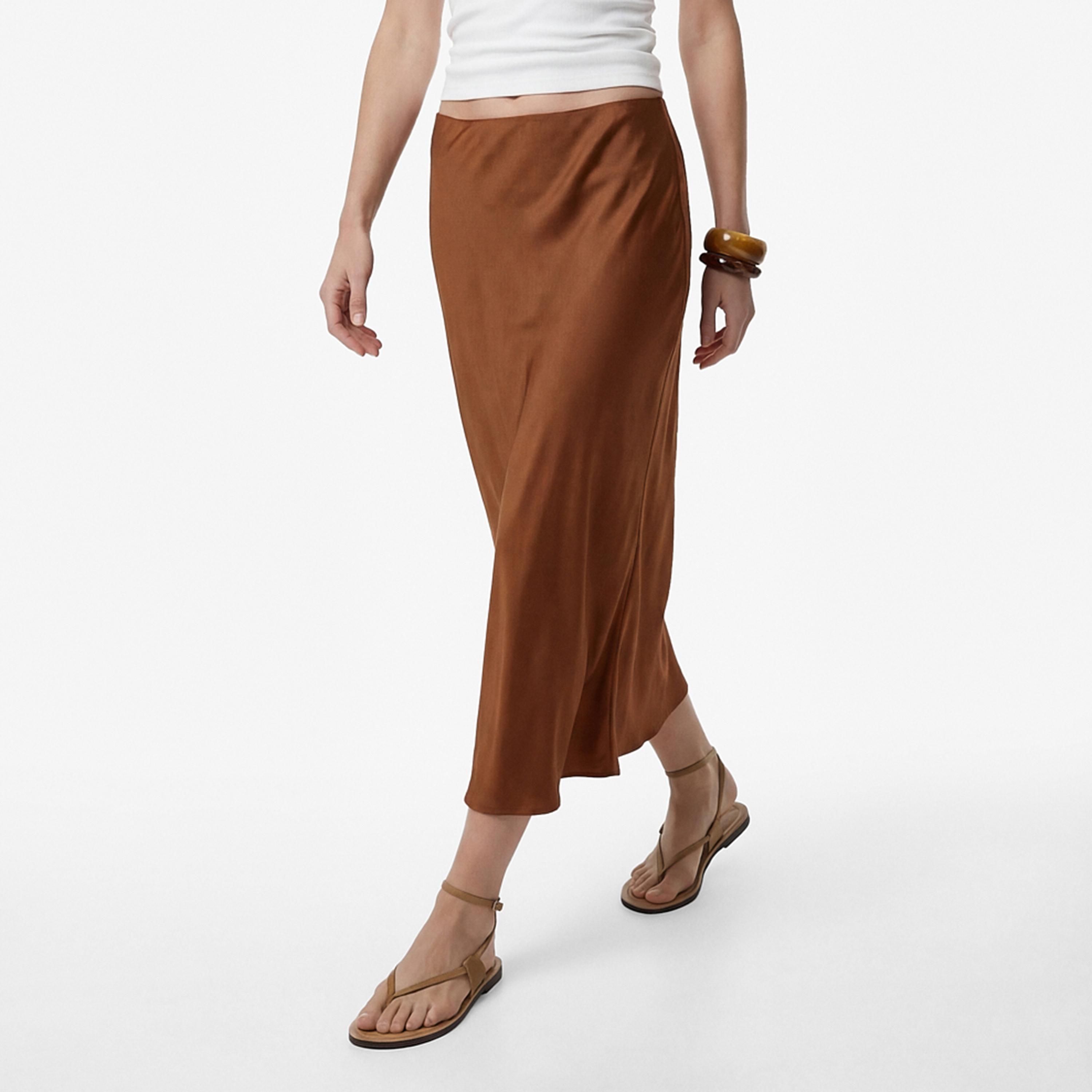 تنورة ميدي نسائية قصة "ايه-لاين" بلون بني من كوتون-women-clothing-bottoms-skirts-image-3