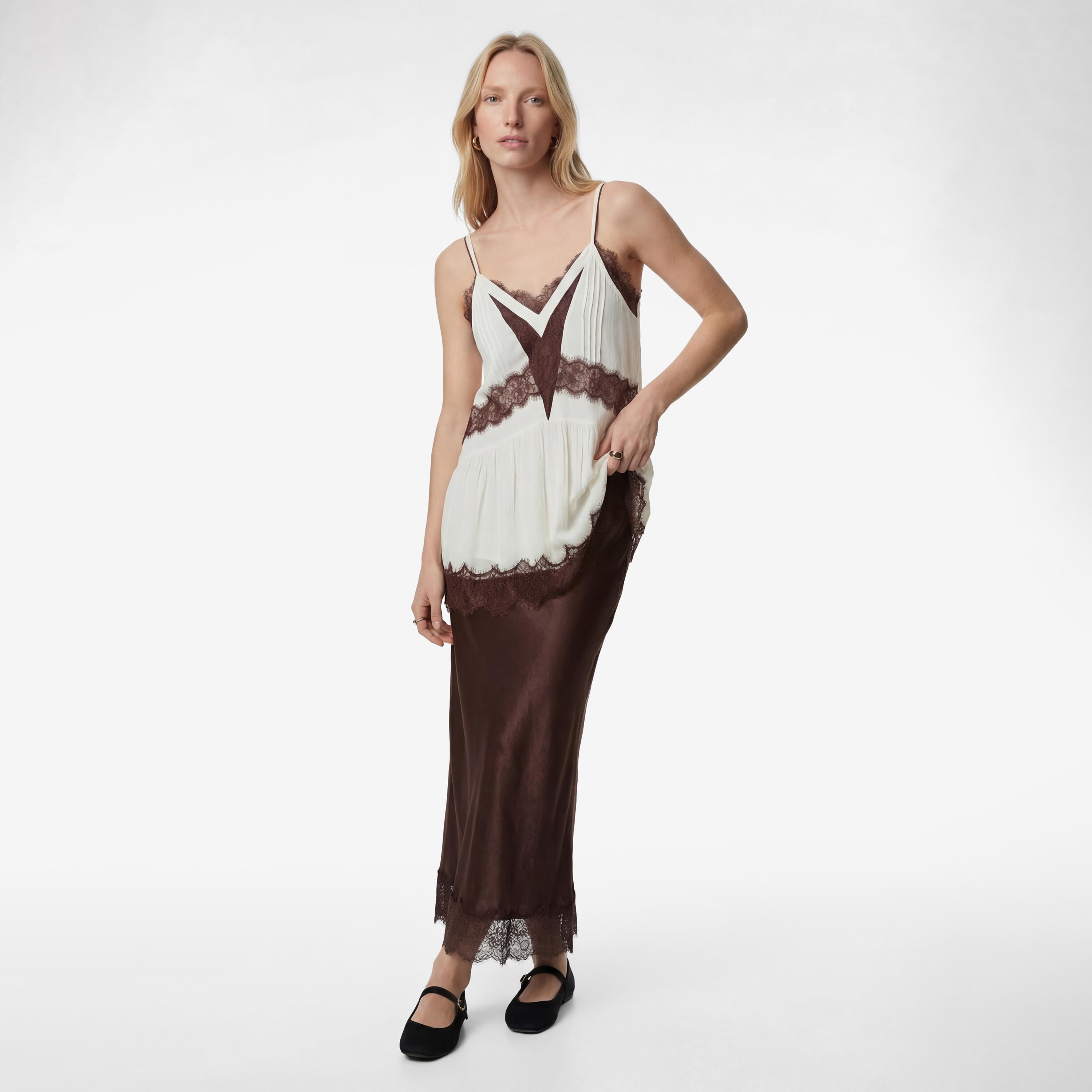 KOTON Brown Crinkled A-Line Women's Maxi Skirt-women-clothing-bottoms-skirts-image-2