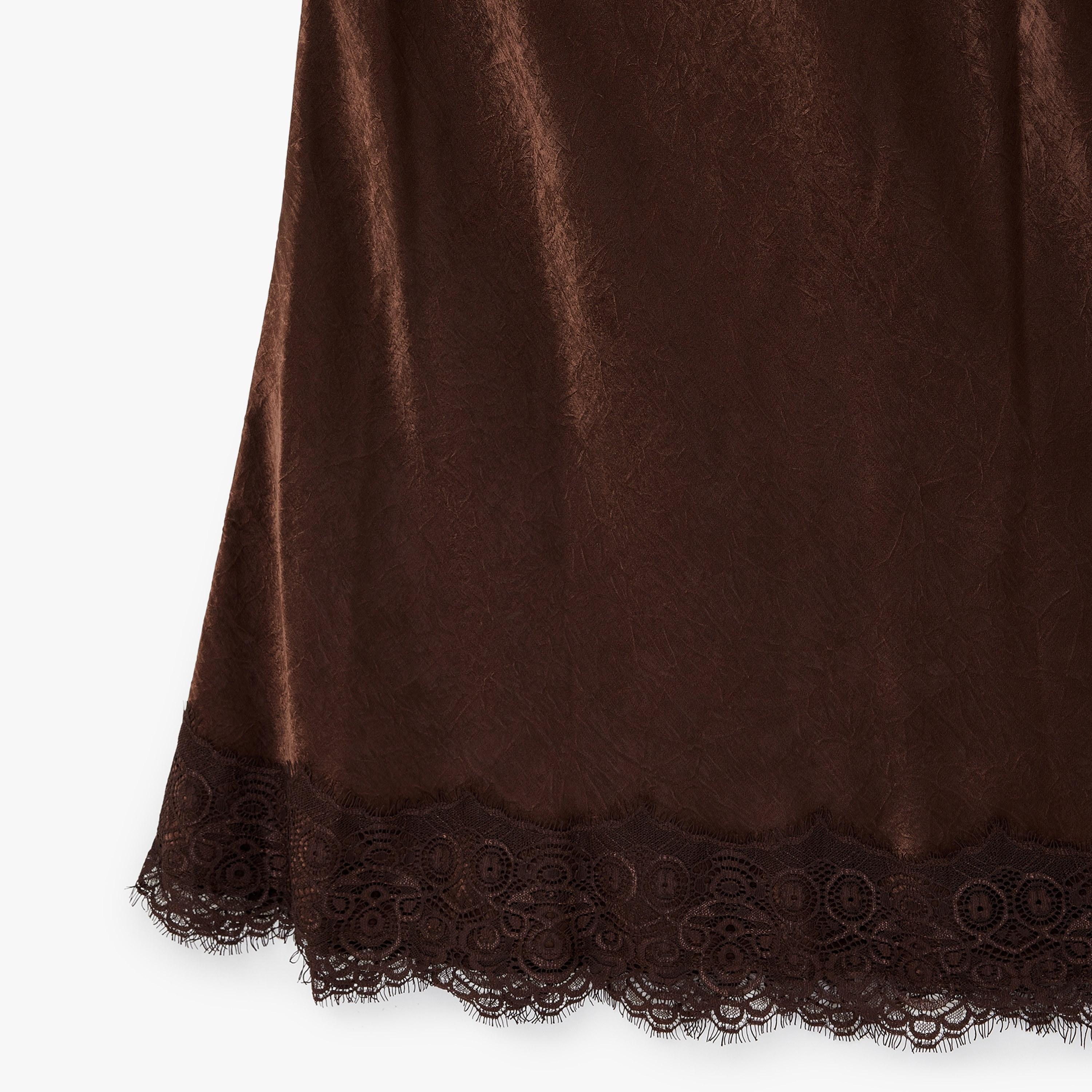 KOTON Brown Crinkled A-Line Women's Maxi Skirt-women-clothing-bottoms-skirts-image-6