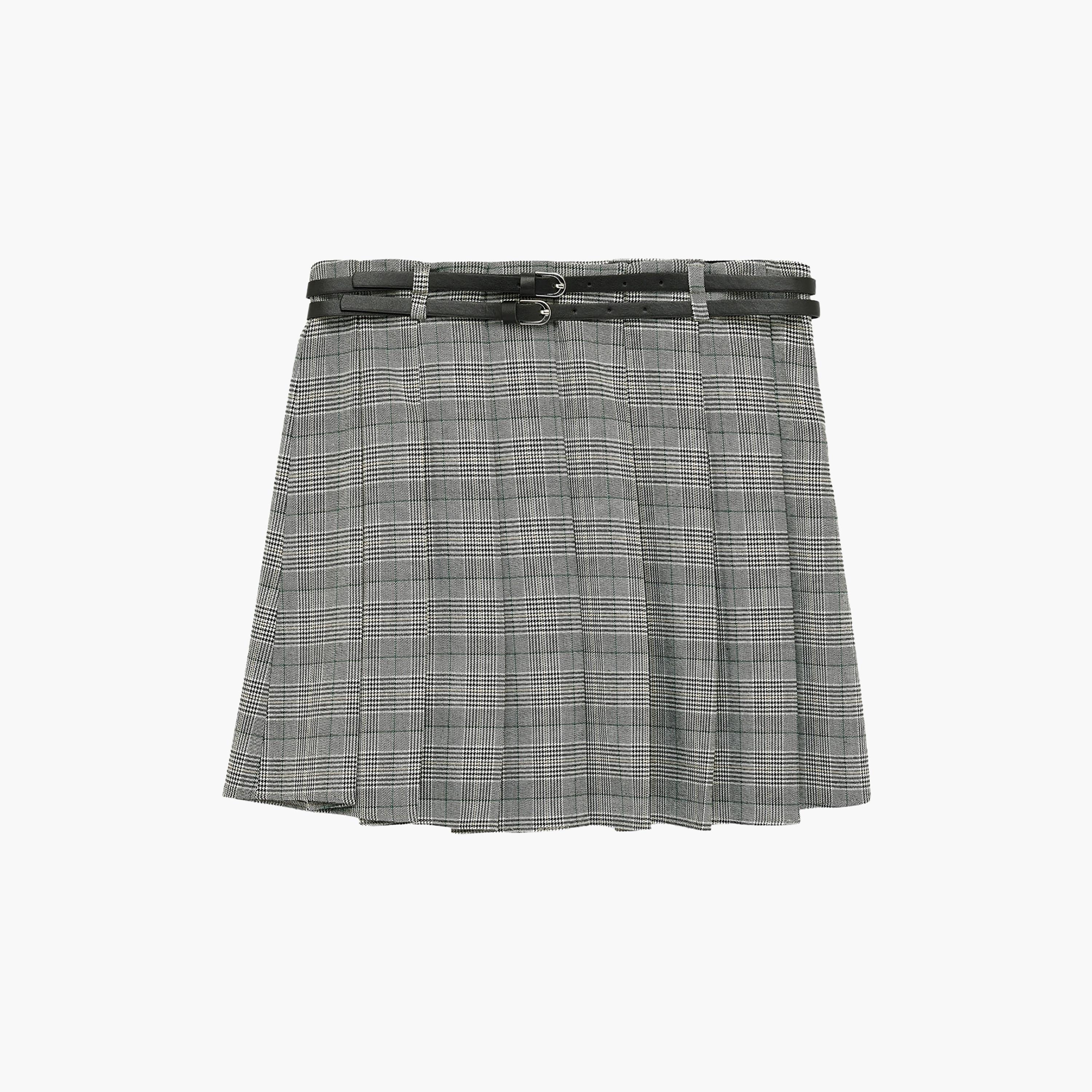 تنورة ميني نسائية مكسرة (بليسيه) قصة "ايه-لاين" بمربعات رمادية من كوتون-women-clothing-bottoms-skirts-image-6