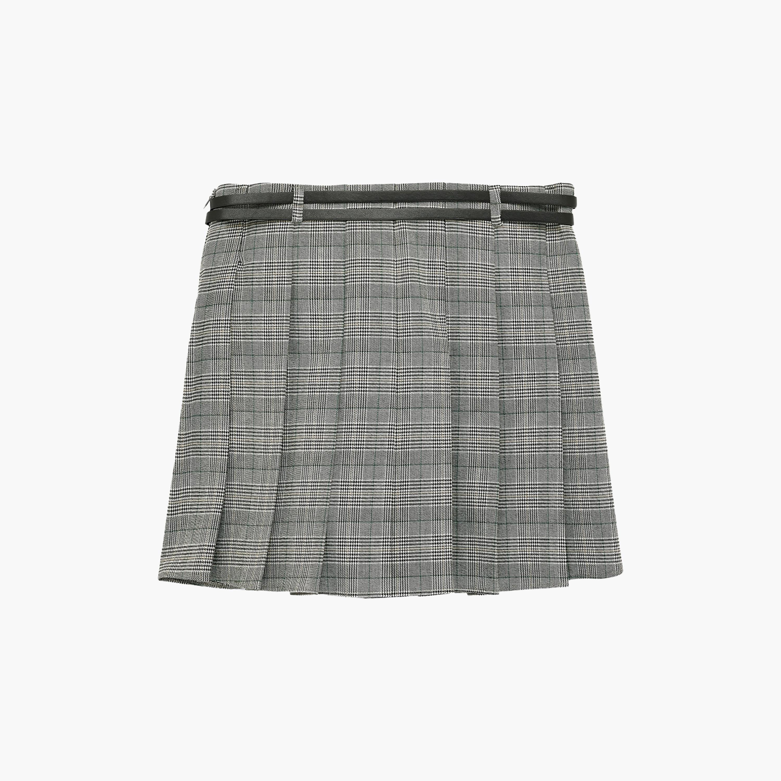 تنورة ميني نسائية مكسرة (بليسيه) قصة "ايه-لاين" بمربعات رمادية من كوتون-women-clothing-bottoms-skirts-image-7