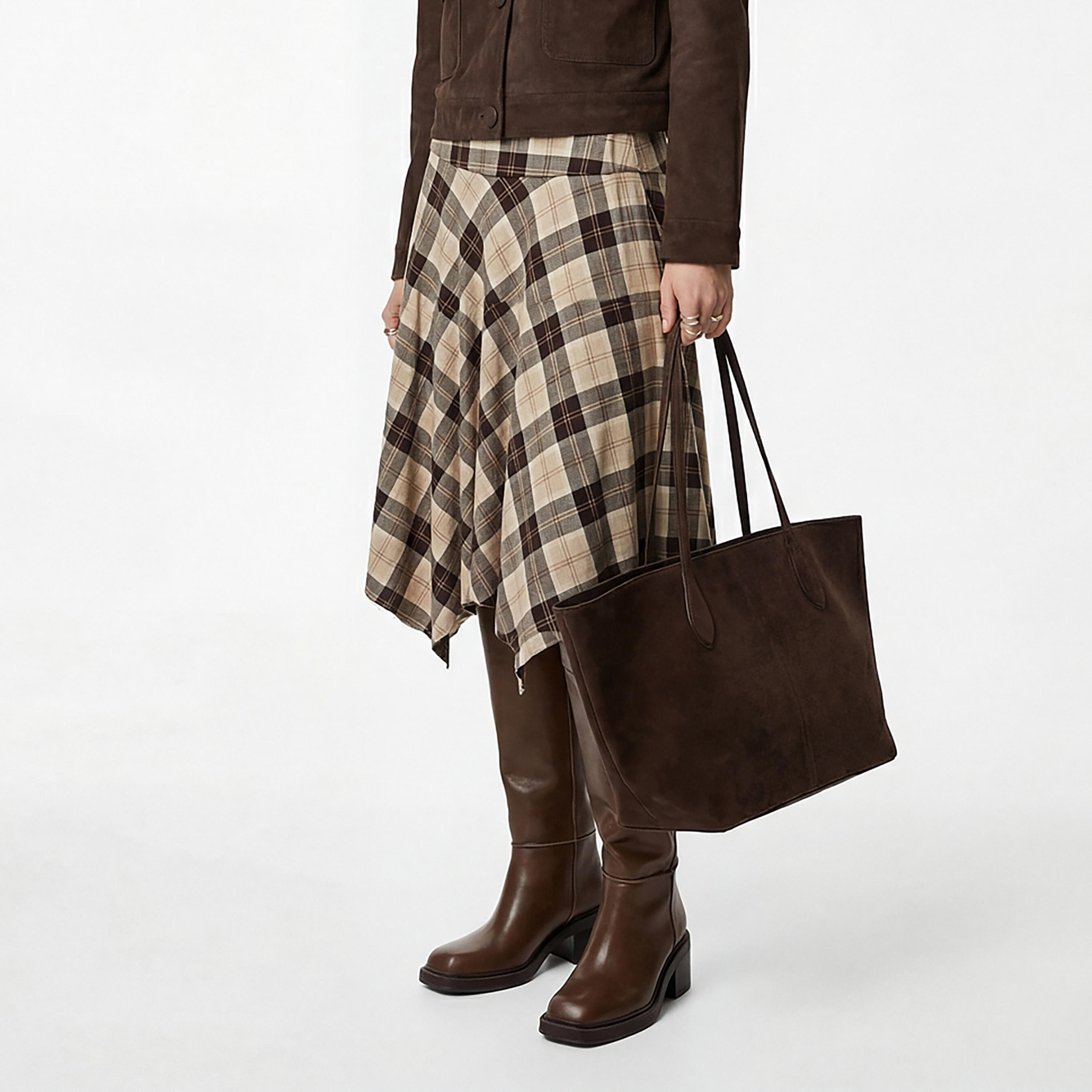 KOTON Brown Checked Asymmetric Women's Midi Skirt-women-clothing-bottoms-skirts-image-3