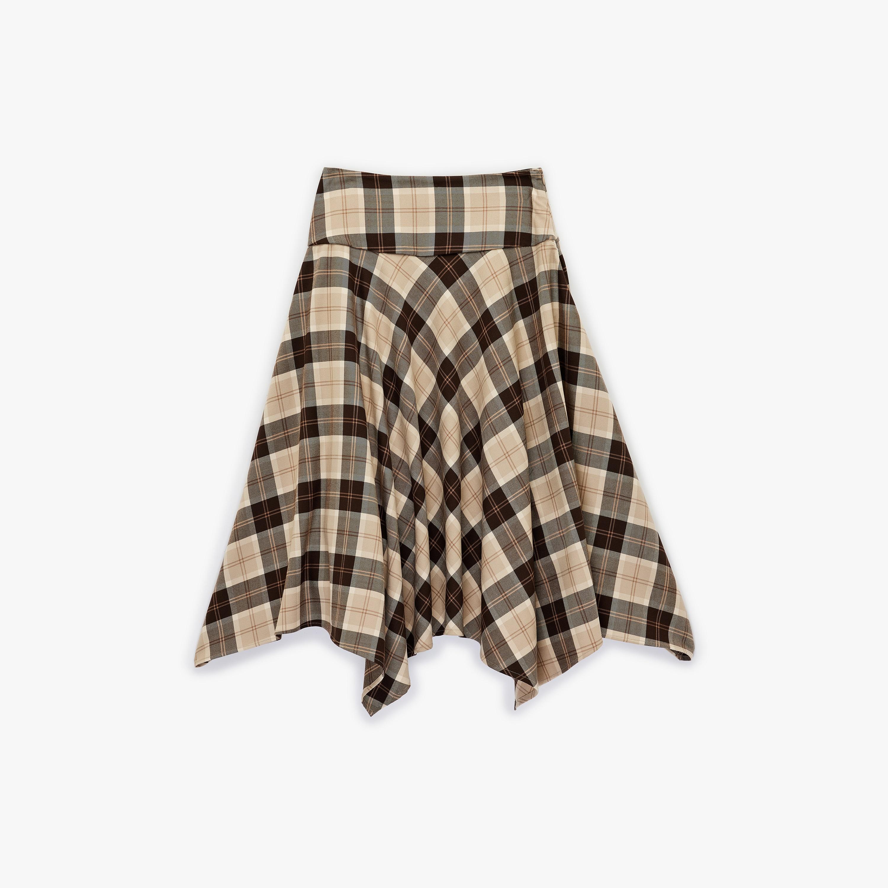 KOTON Brown Checked Asymmetric Women's Midi Skirt-women-clothing-bottoms-skirts-image-4