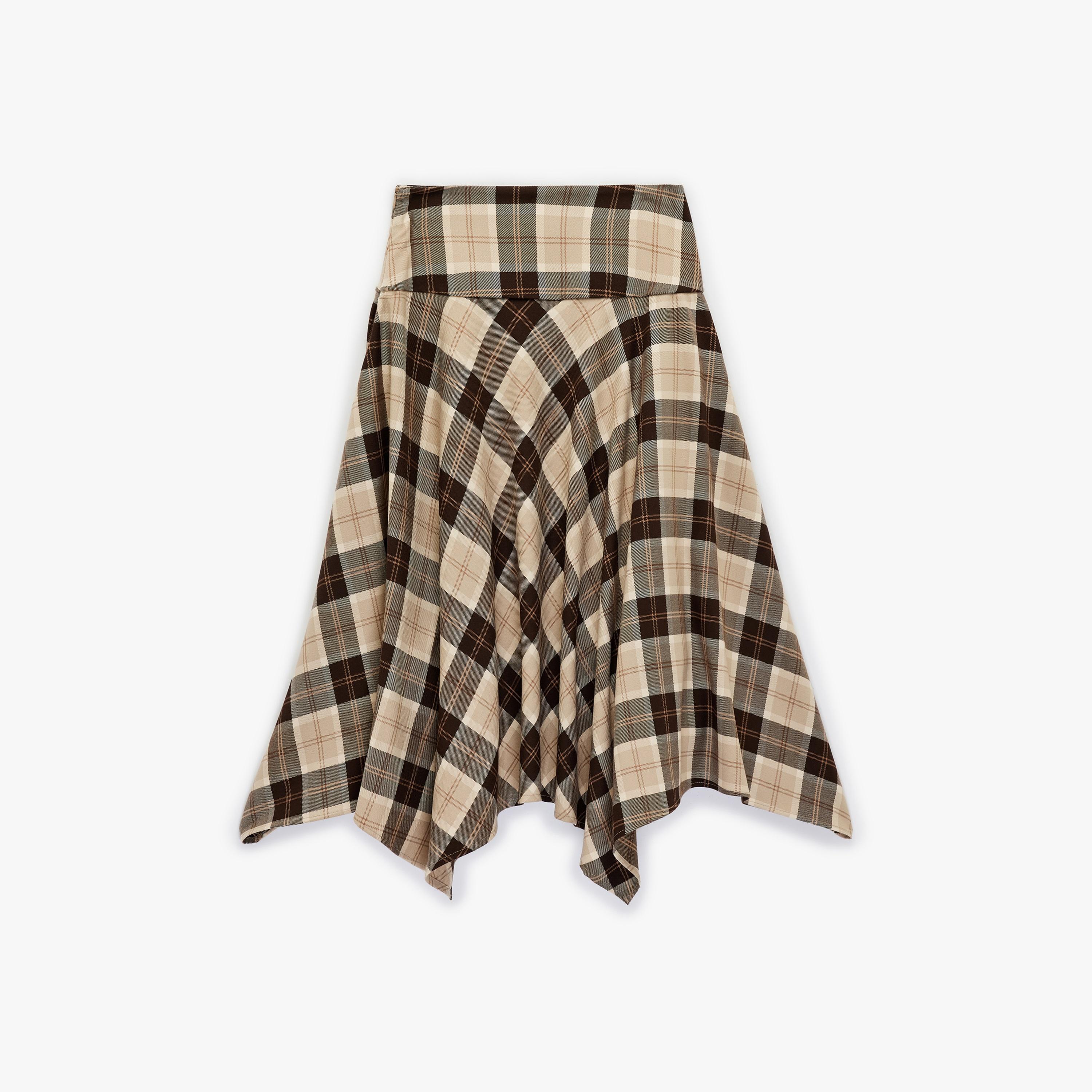 KOTON Brown Checked Asymmetric Women's Midi Skirt-women-clothing-bottoms-skirts-image-5