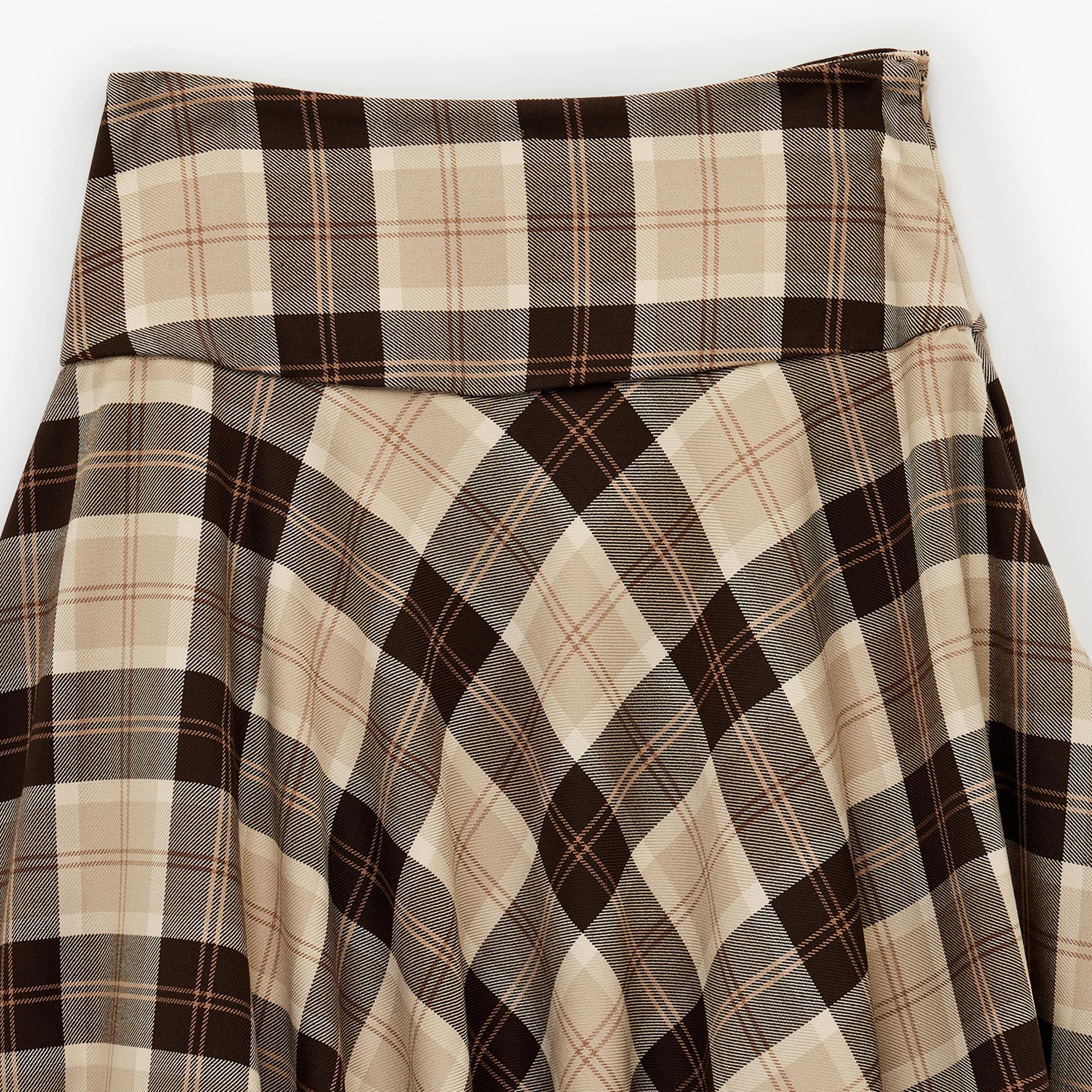 KOTON Brown Checked Asymmetric Women's Midi Skirt-women-clothing-bottoms-skirts-image-6