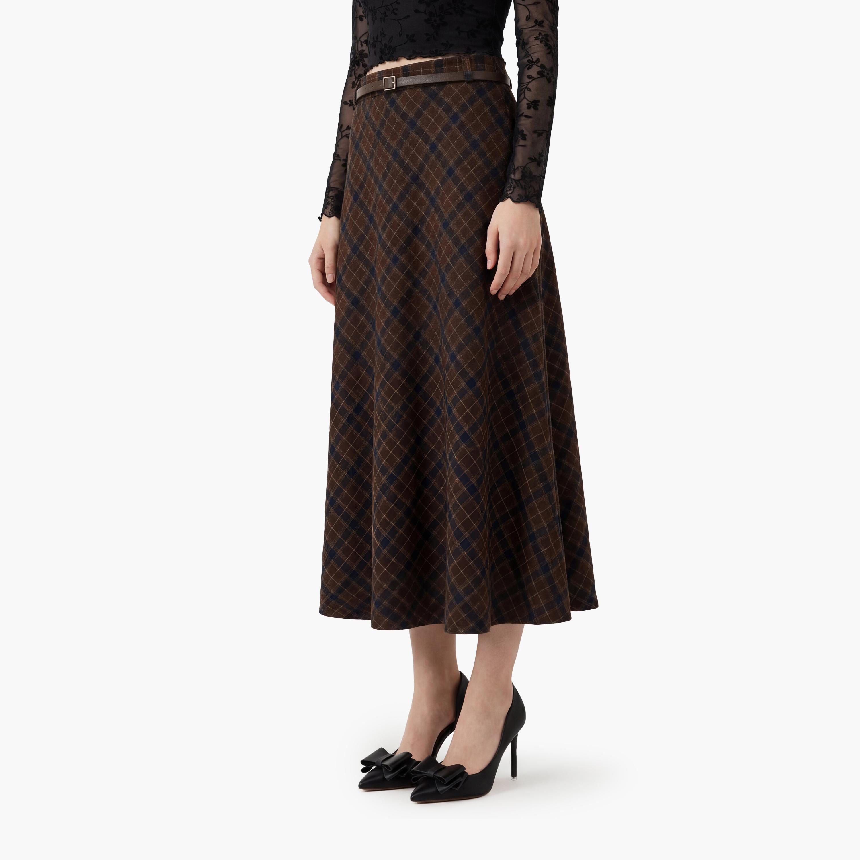 KOTON Brown Checked A-Line Women's Maxi Skirt-women-clothing-bottoms-skirts-image-3