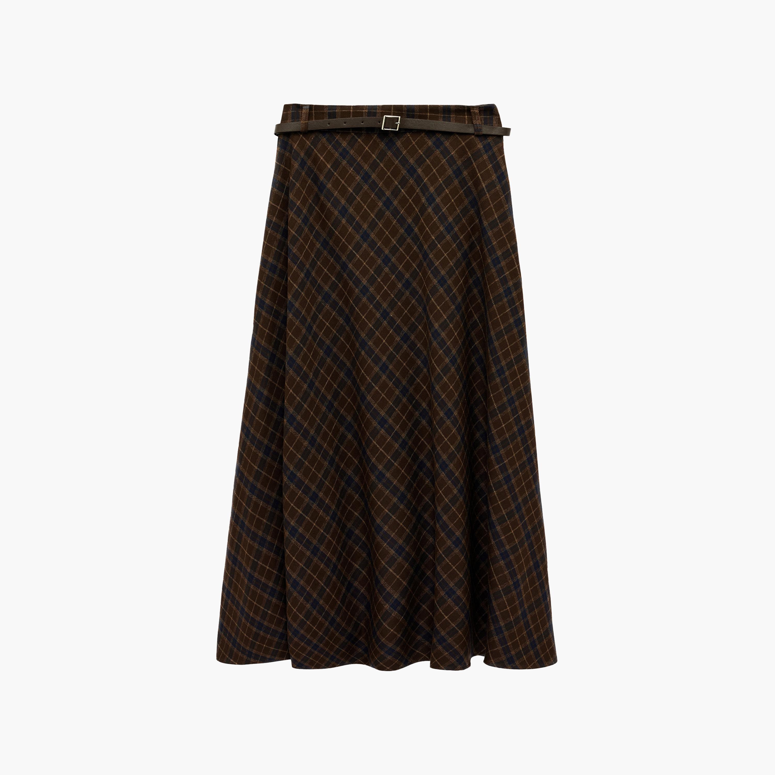 KOTON Brown Checked A-Line Women's Maxi Skirt-women-clothing-bottoms-skirts-image-6