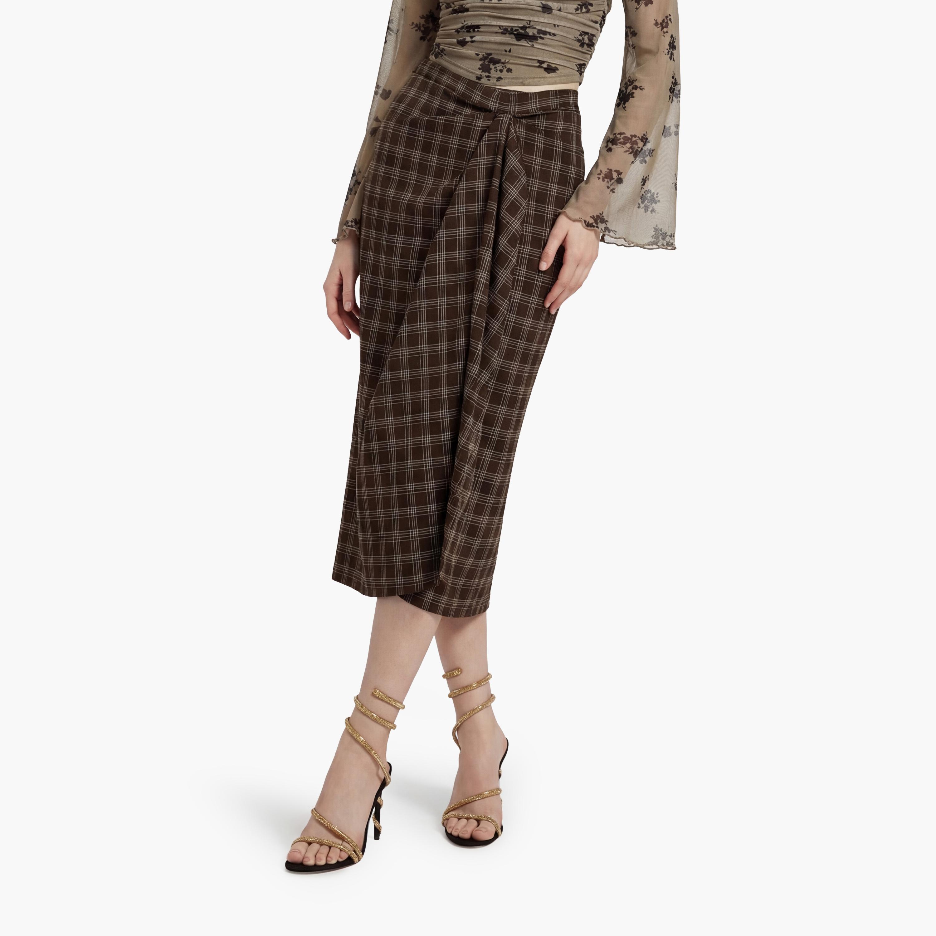 تنورة ميدي نسائية قصة قلم الرصاص (بنسل) بمربعات بنية من كوتون-women-clothing-bottoms-skirts-image-1
