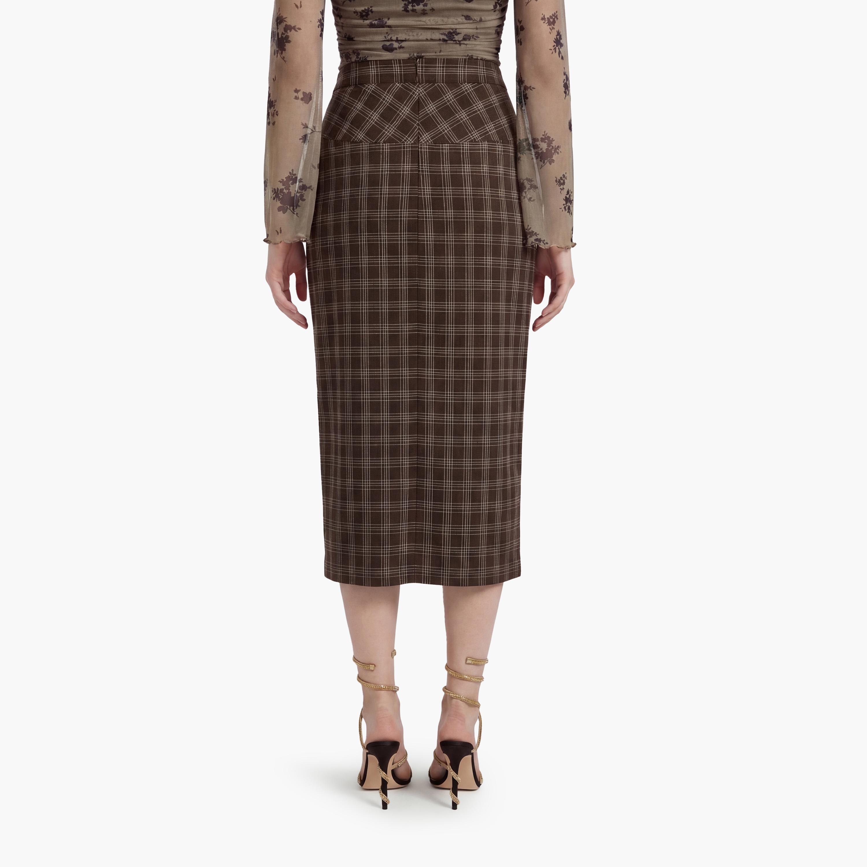 تنورة ميدي نسائية قصة قلم الرصاص (بنسل) بمربعات بنية من كوتون-women-clothing-bottoms-skirts-image-4