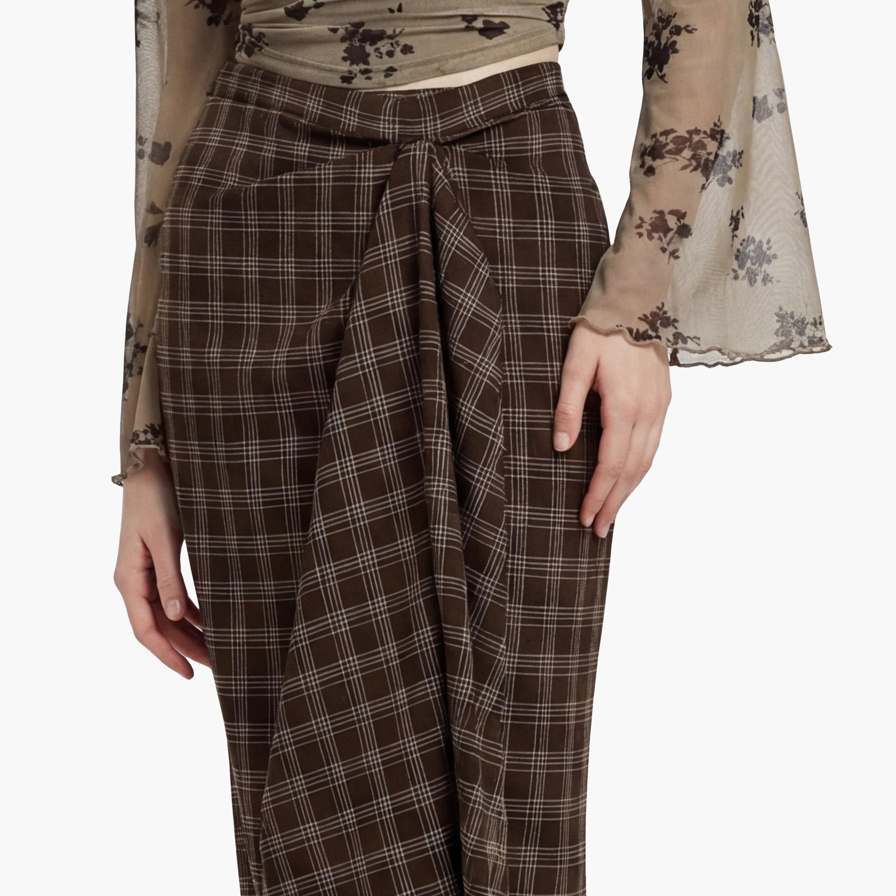 تنورة ميدي نسائية قصة قلم الرصاص (بنسل) بمربعات بنية من كوتون-women-clothing-bottoms-skirts-image-5