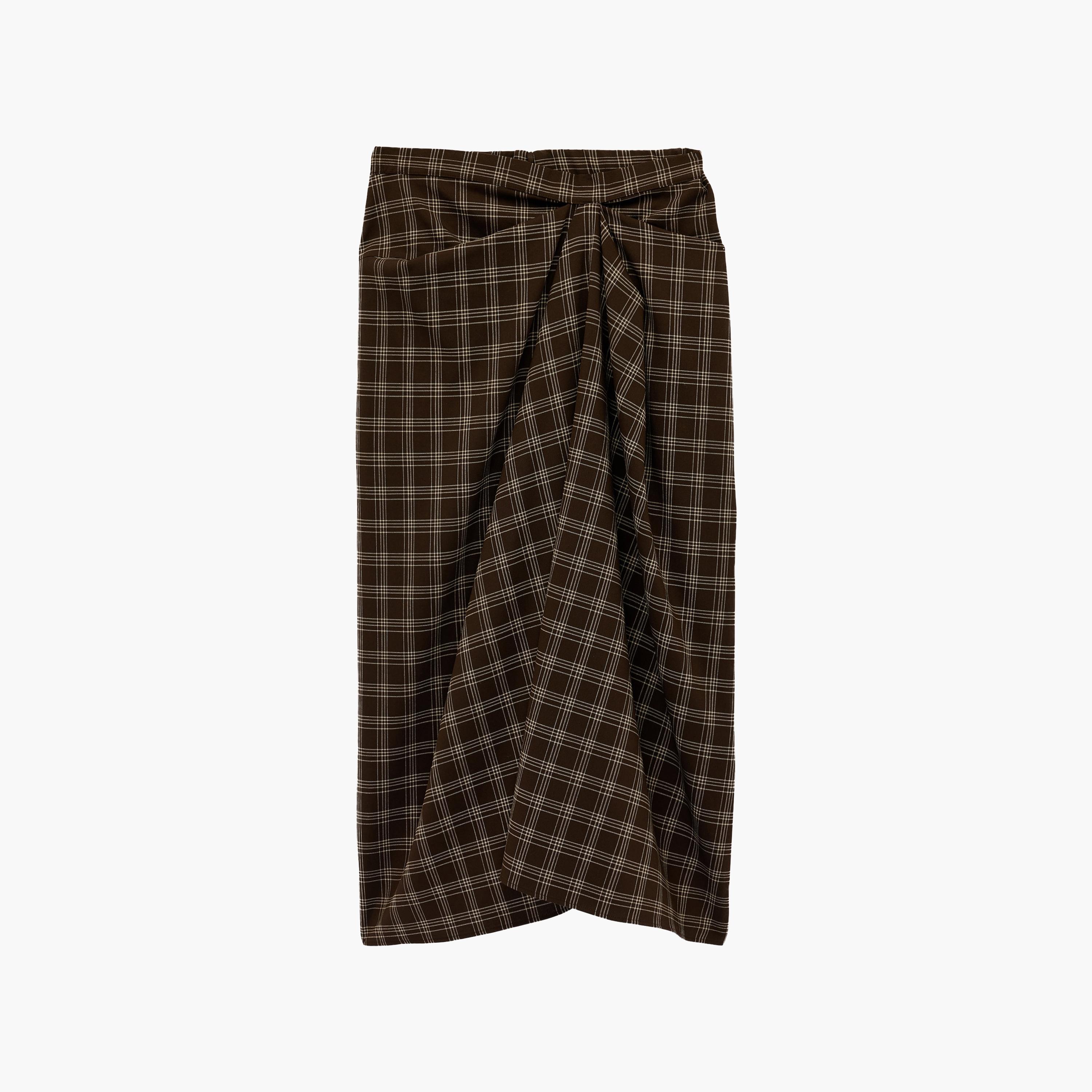 تنورة ميدي نسائية قصة قلم الرصاص (بنسل) بمربعات بنية من كوتون-women-clothing-bottoms-skirts-image-6