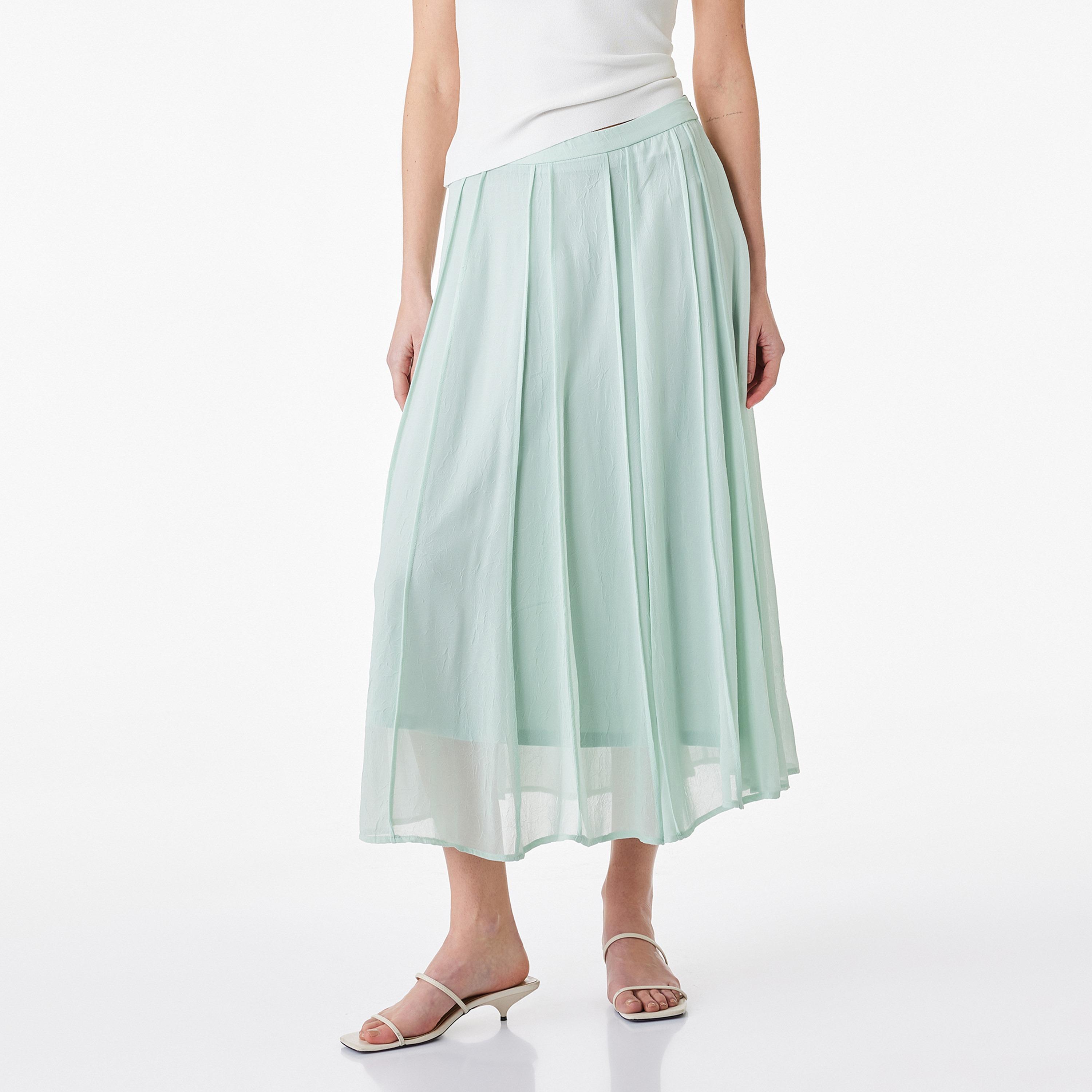 تنورة ميدي نسائية مكسرة وقصة كلوش بلون أزرق فاتح من كوتون-women-clothing-bottoms-skirts-image-1