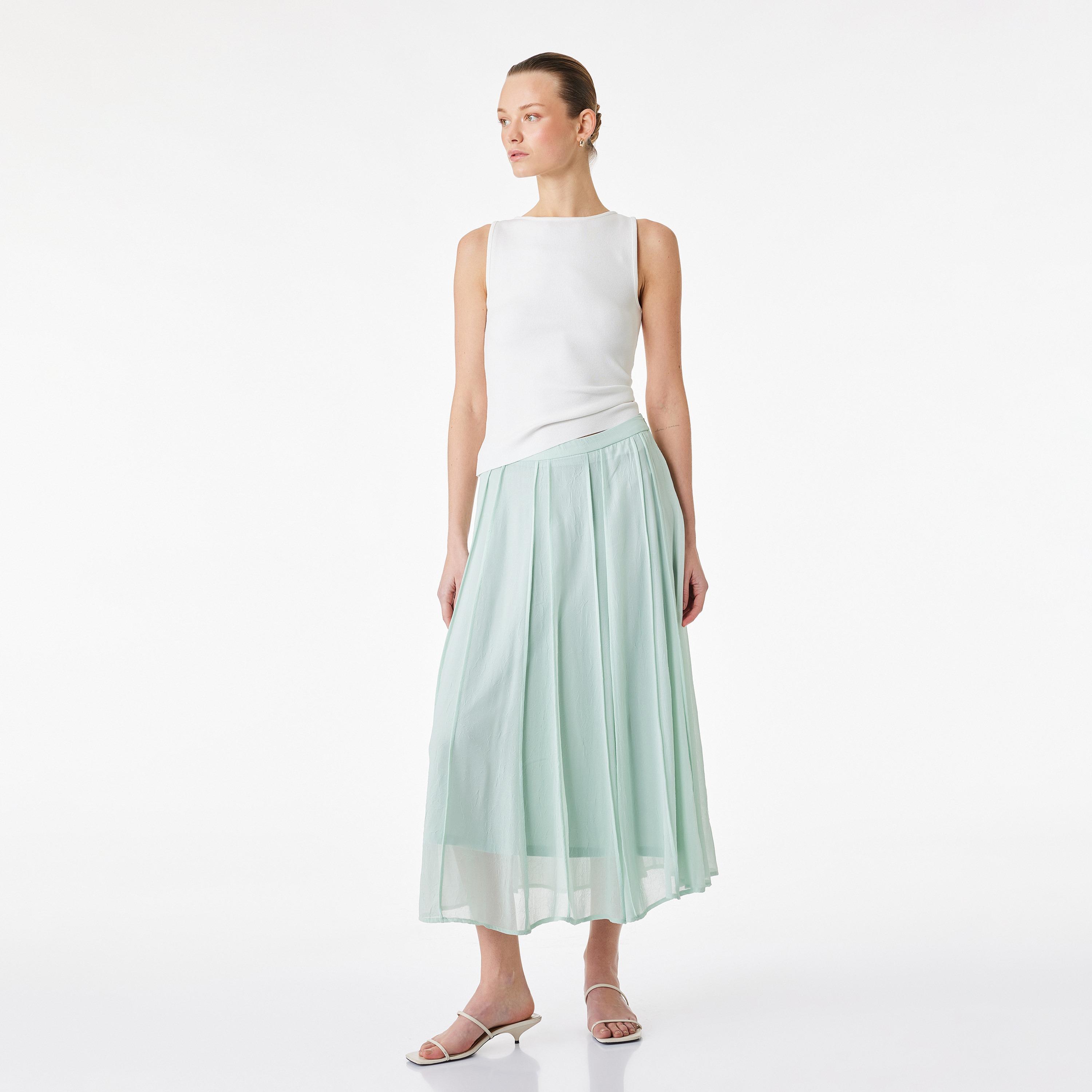 تنورة ميدي نسائية مكسرة وقصة كلوش بلون أزرق فاتح من كوتون-women-clothing-bottoms-skirts-image-2