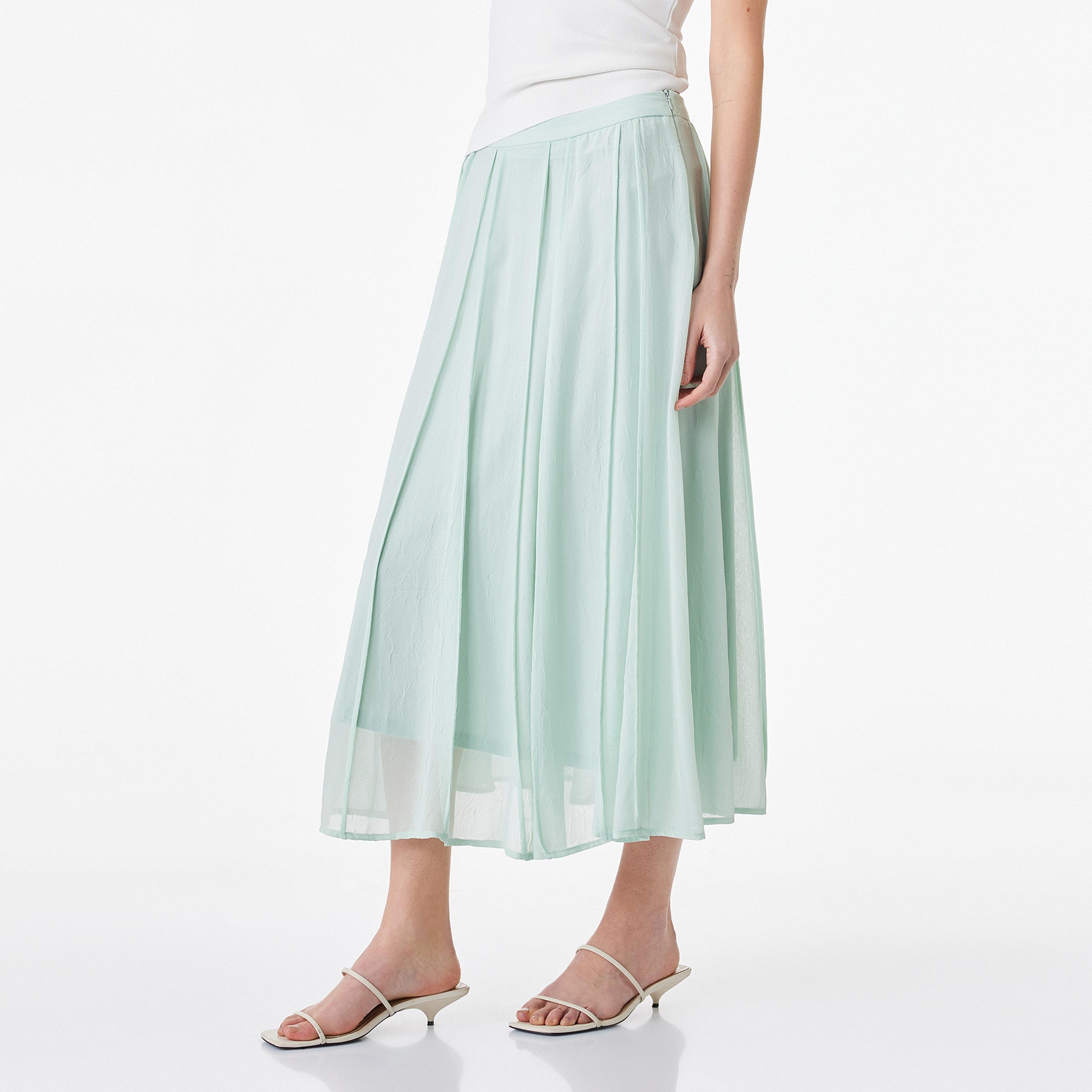 تنورة ميدي نسائية مكسرة وقصة كلوش بلون أزرق فاتح من كوتون-women-clothing-bottoms-skirts-image-3
