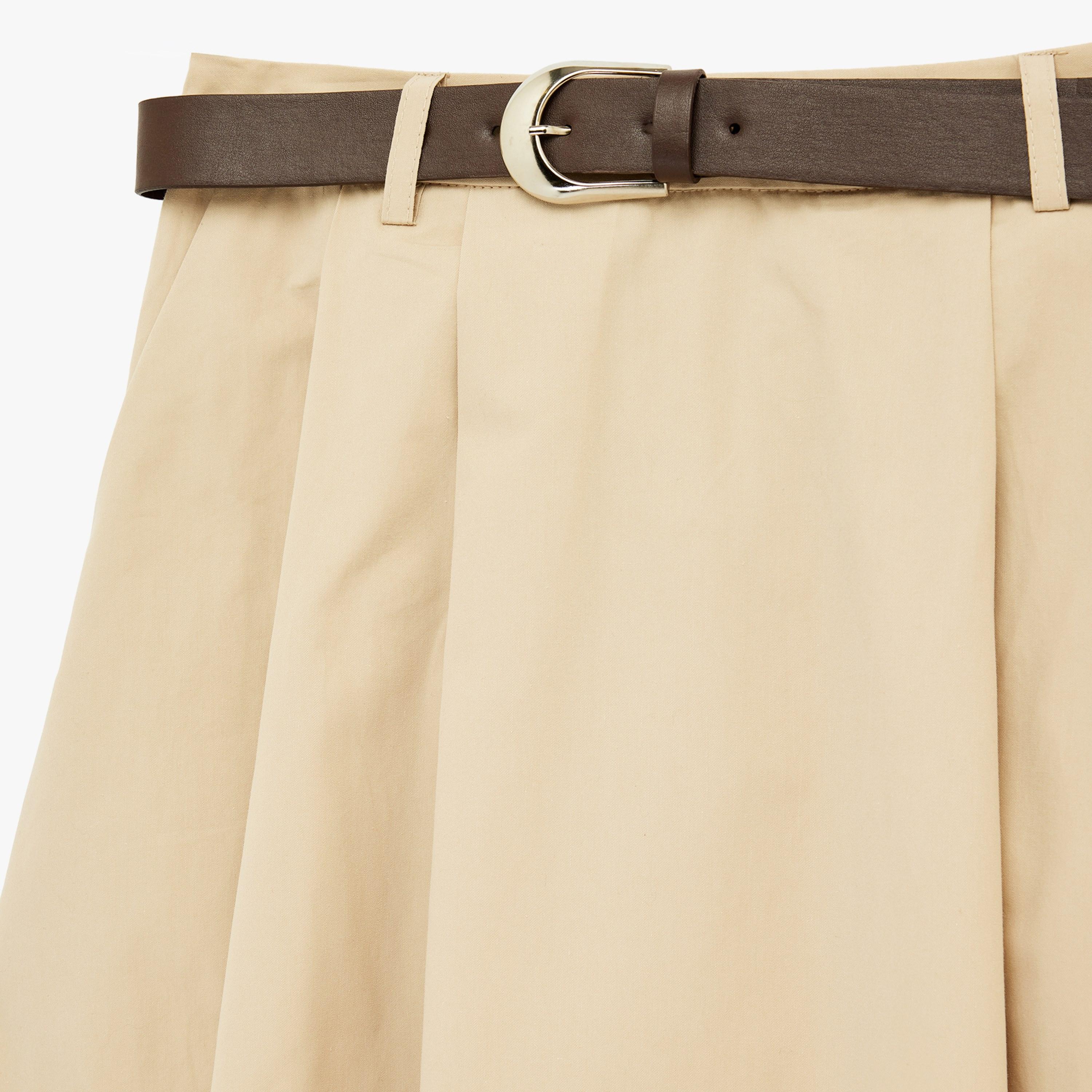 تنورة ميدي نسائية قصة "ايه-لاين" بلون بيج من كوتون-women-clothing-bottoms-skirts-image-5