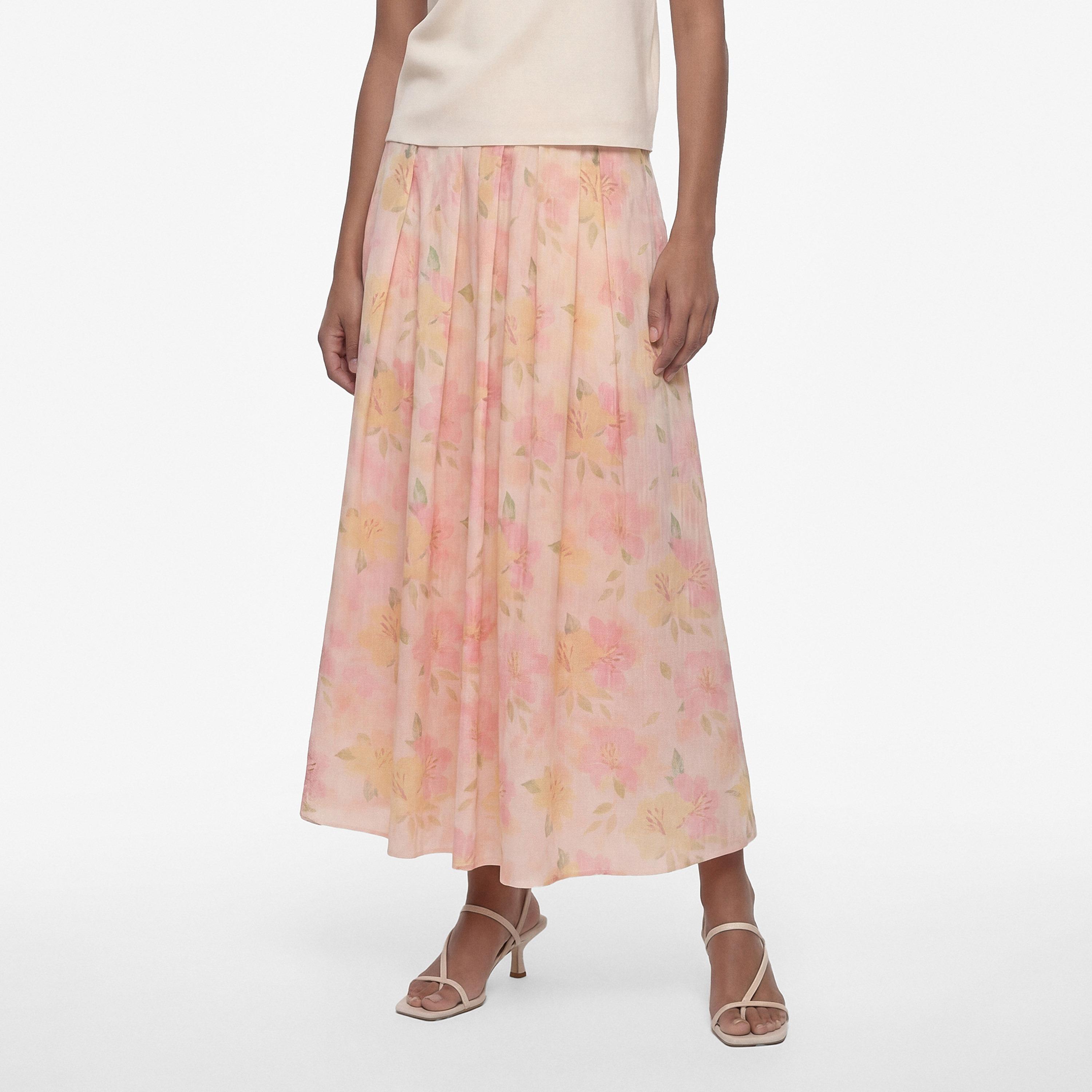 تنورة ماكسي نسائية قصة "ايه-لاين" بطبعة زهور وردية من كوتون-women-clothing-bottoms-skirts-image-1