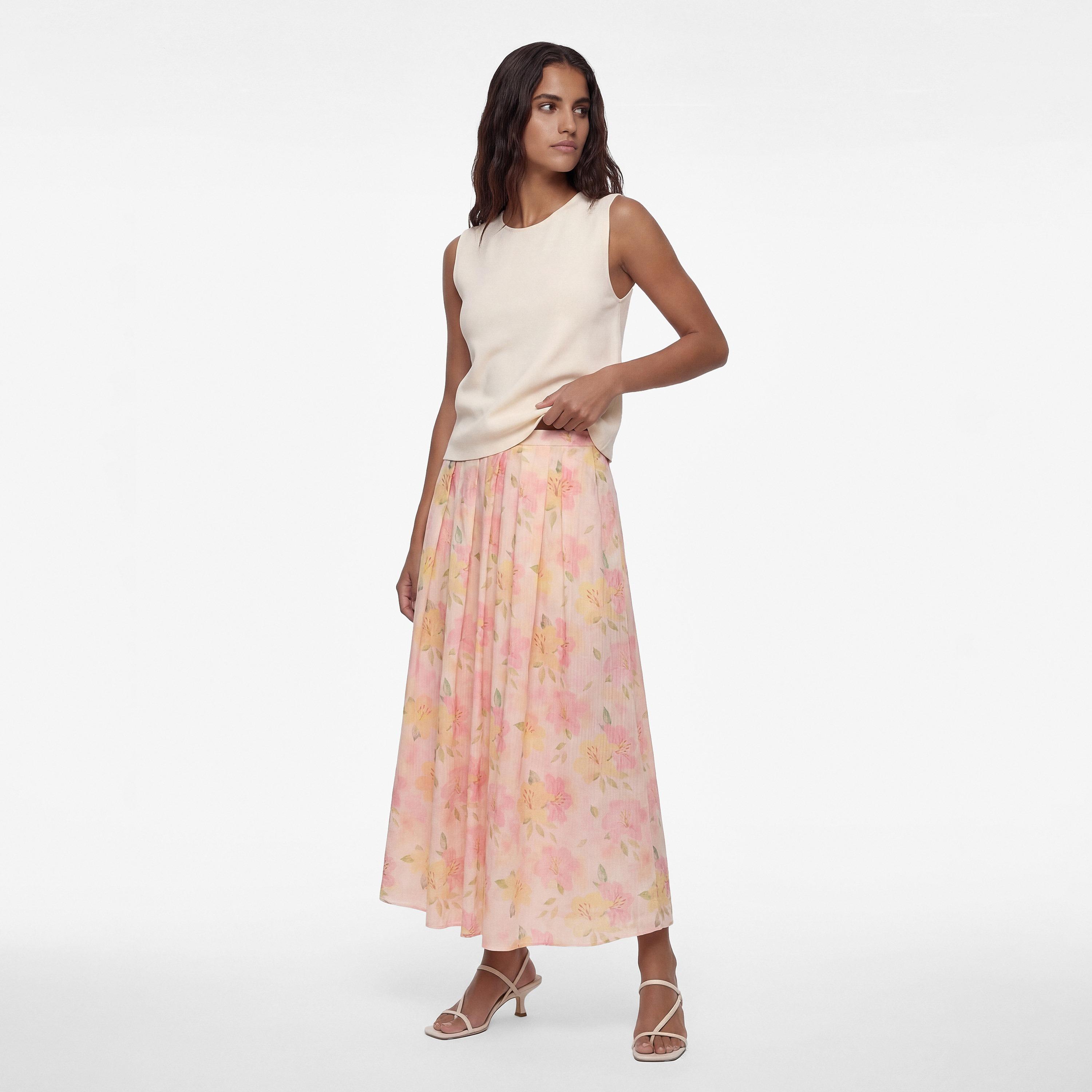 تنورة ماكسي نسائية قصة "ايه-لاين" بطبعة زهور وردية من كوتون-women-clothing-bottoms-skirts-image-2