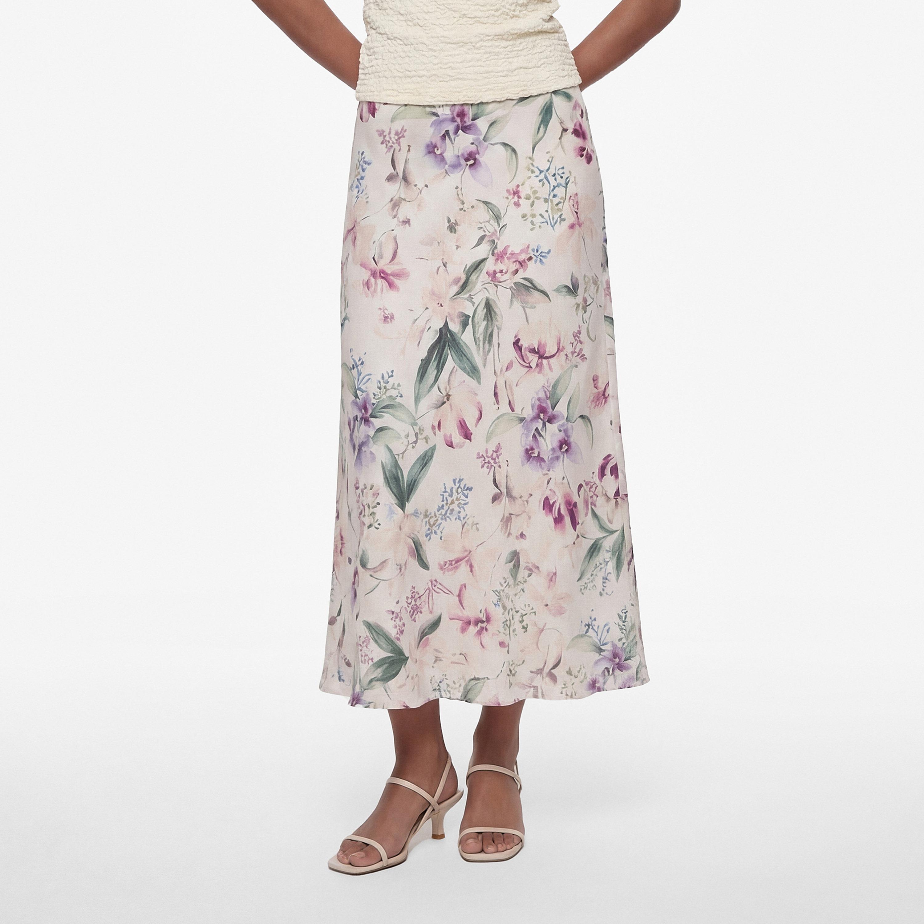 تنورة ميدي نسائية قصة "ايه-لاين" بطبعة زهور وردية من كوتون-women-clothing-bottoms-skirts-image-1