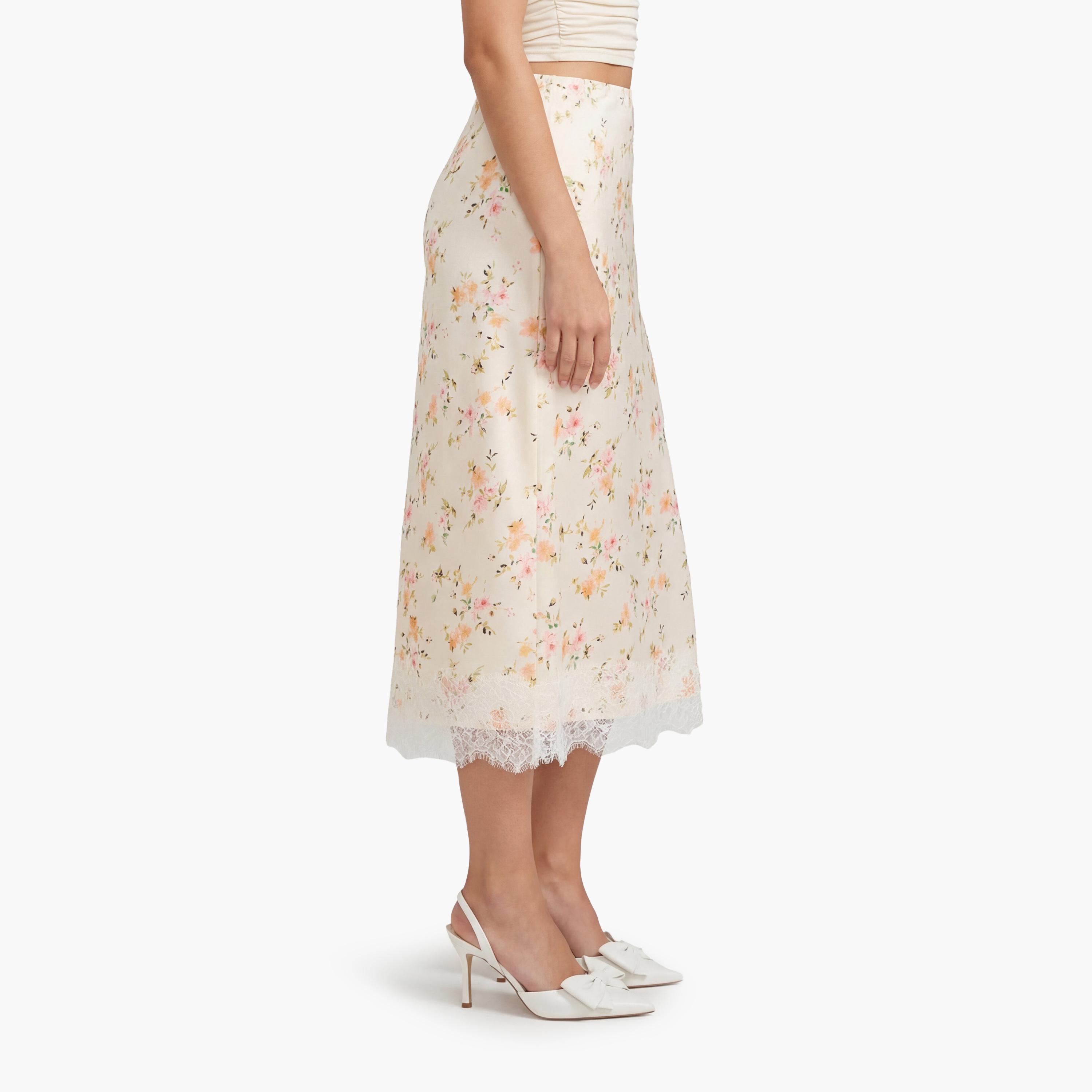 تنورة ميدي نسائية قصة "ايه-لاين" بطبعة زهور بيضاء من كوتون-women-clothing-bottoms-skirts-image-3