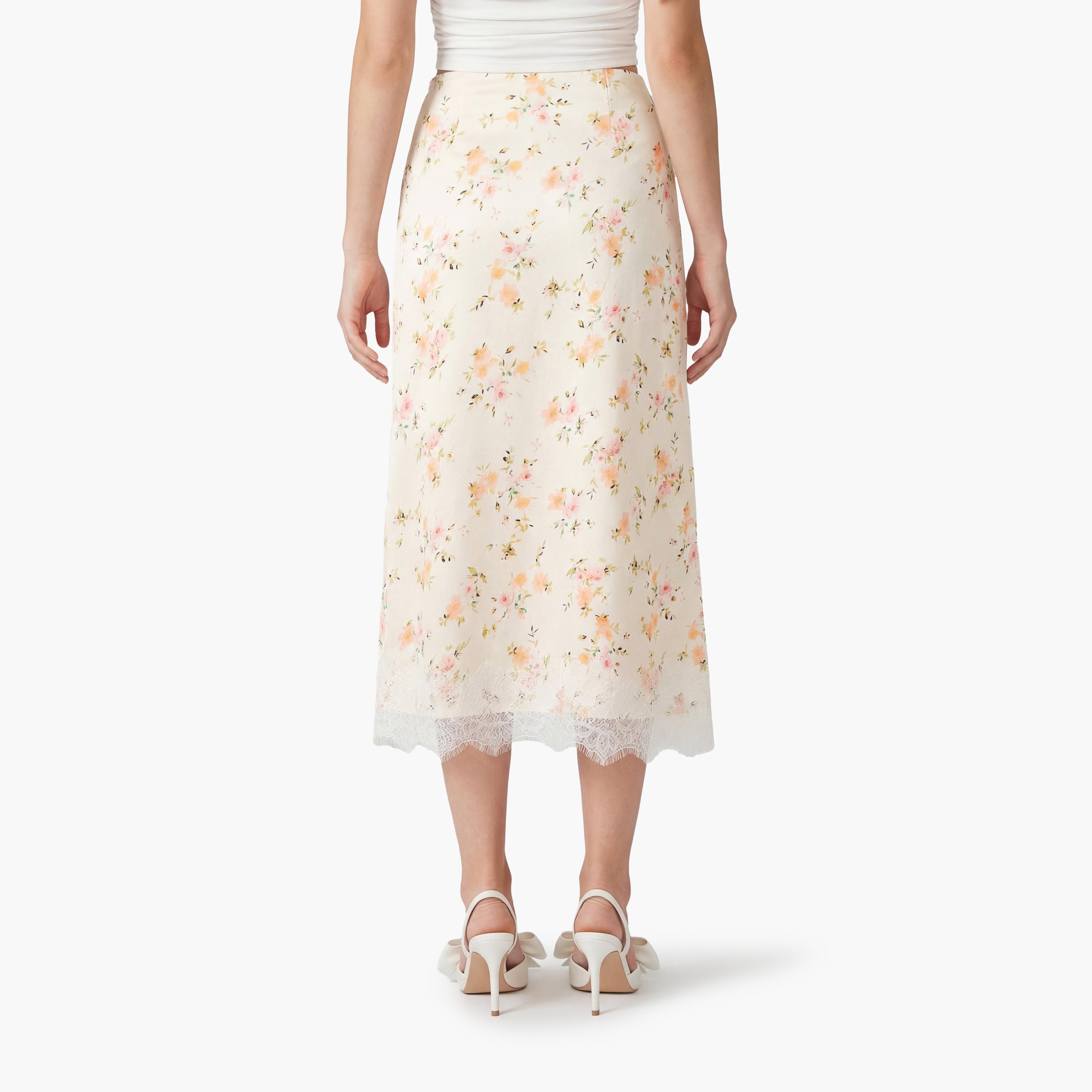 تنورة ميدي نسائية قصة "ايه-لاين" بطبعة زهور بيضاء من كوتون-women-clothing-bottoms-skirts-image-4