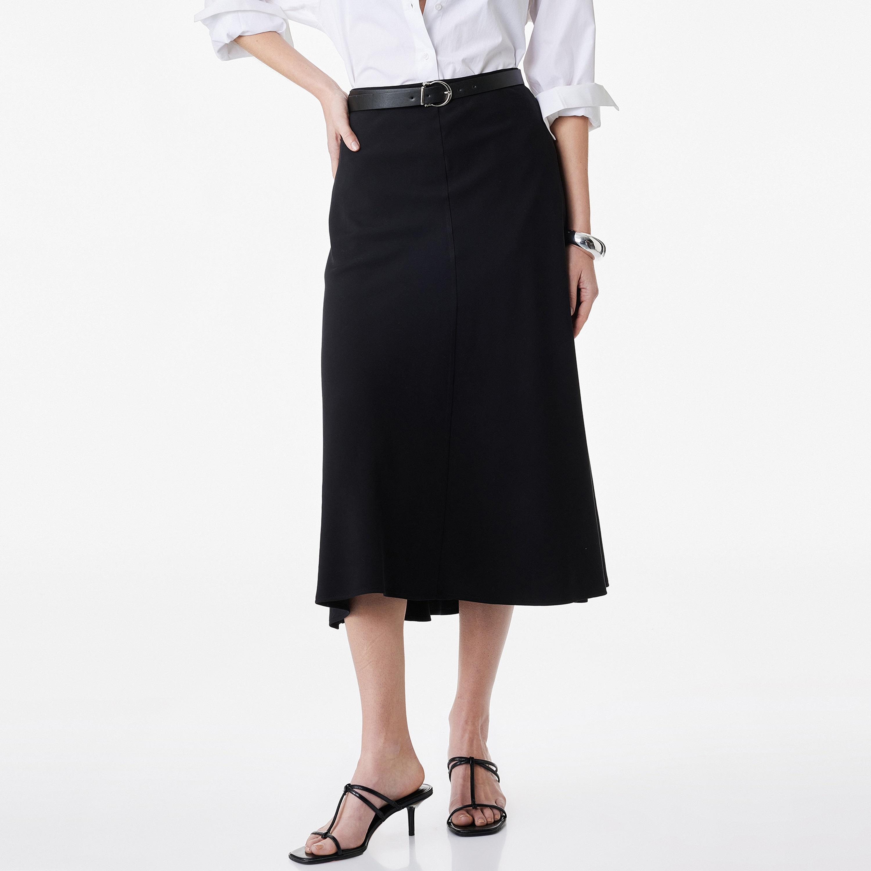 تنورة ميدي نسائية قصة "ايه-لاين" بلون أسود من كوتون-women-clothing-bottoms-skirts-image-1