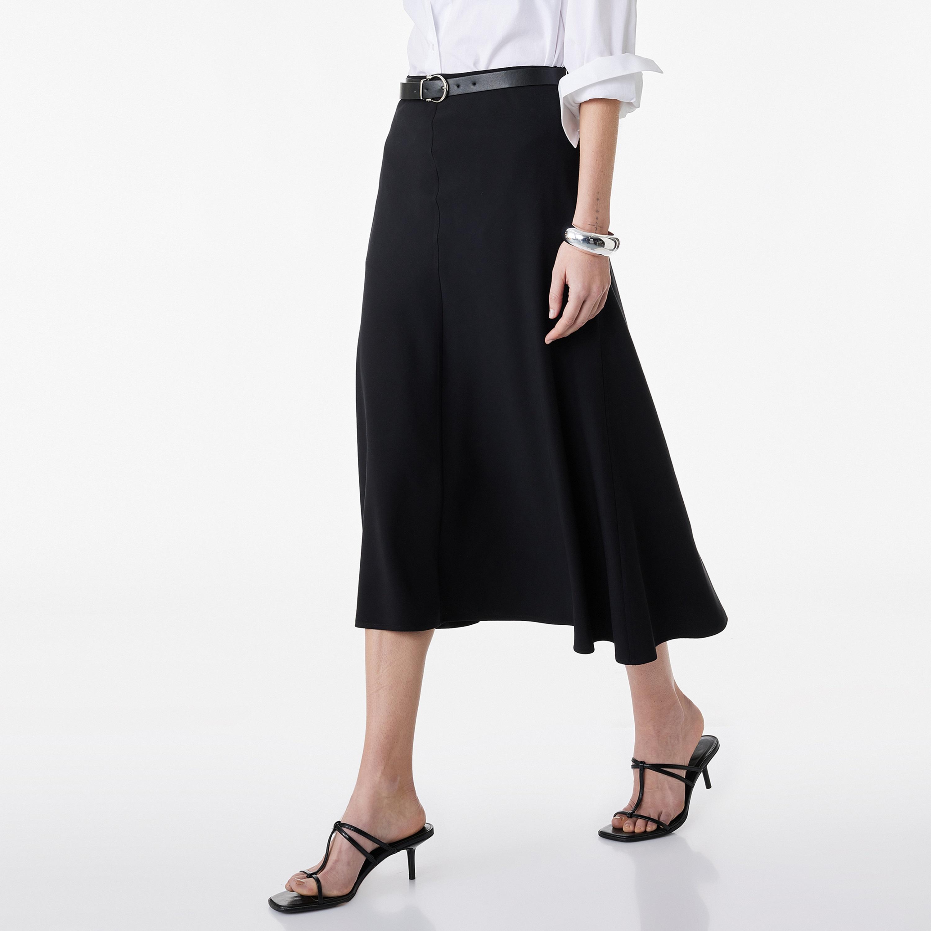 تنورة ميدي نسائية قصة "ايه-لاين" بلون أسود من كوتون-women-clothing-bottoms-skirts-image-3